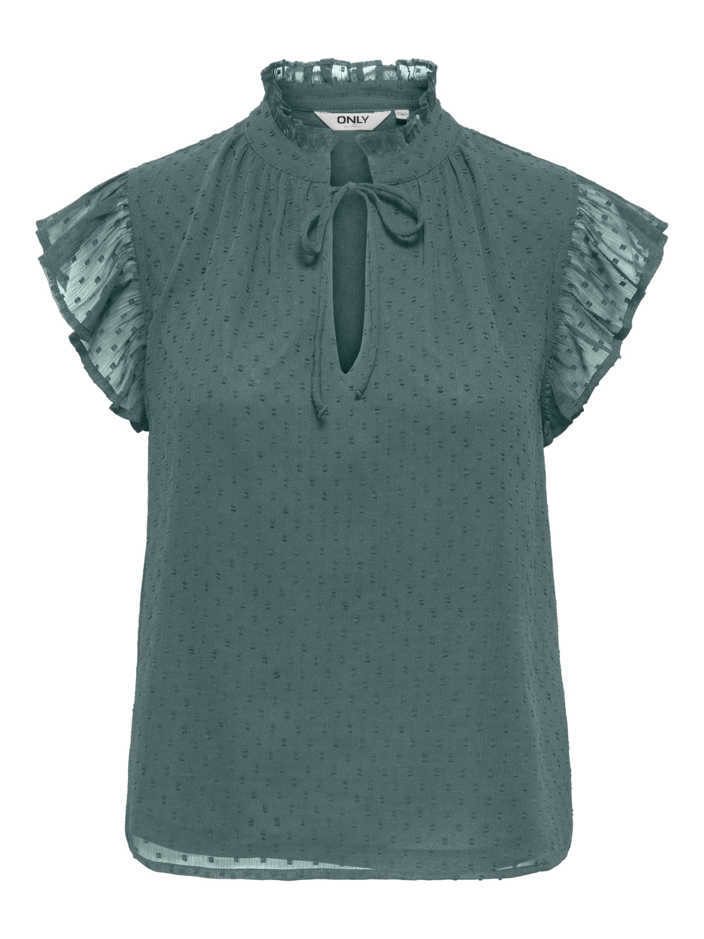 ONLY Spitzenbluse »ONLLANDAU DOBBY FRILL V-NECK TOP WVN« Kunstfaser
