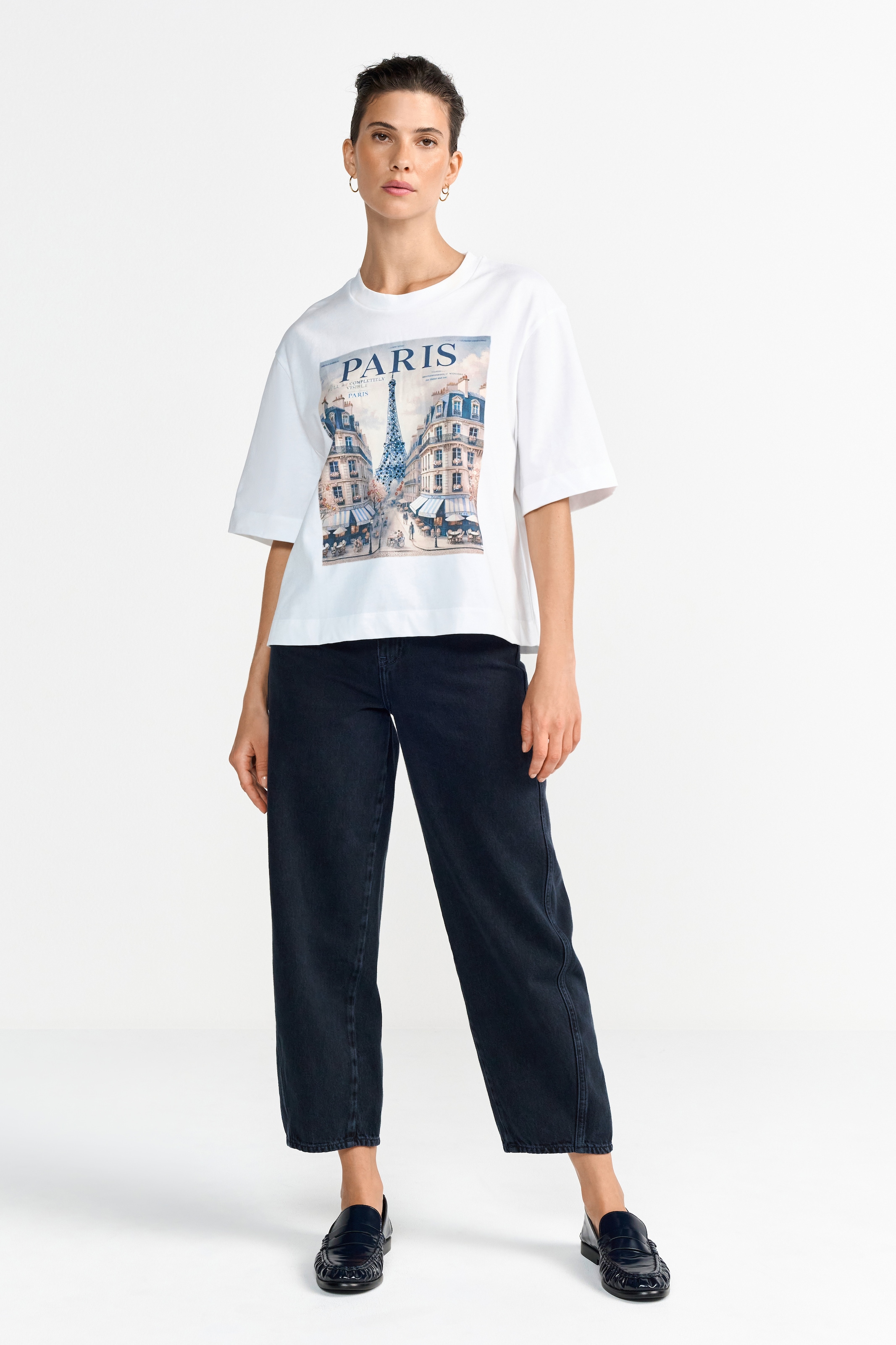 RICHROYAL T-Shirt, mit nostalgischem Print und Strasssteinen, Rundhals, casual fit