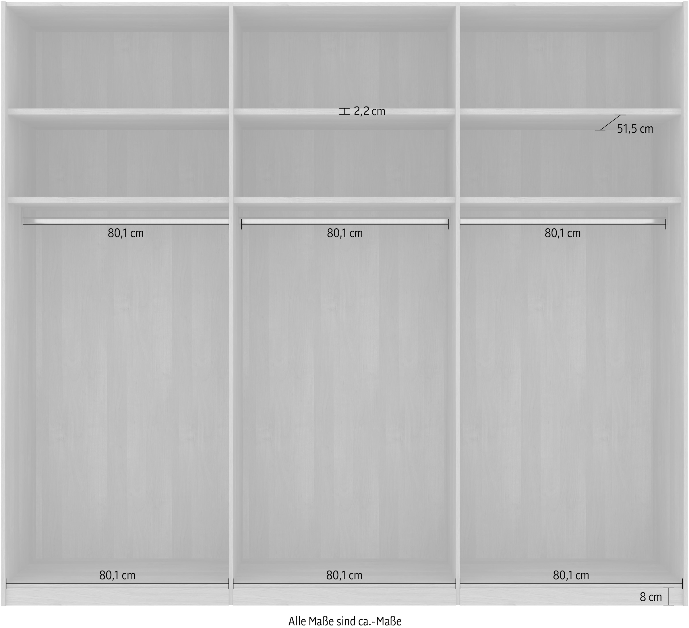 Musterring Schwebetürenschrank »Savona, Kleiderschrank, Schrank, Garderobe, mit Schiebetüren«, (Teilmassiv Bianco-Eiche, mit Spiegel oder Glas, MADE IN GERMANY), Türen Bianco-Eiche massiv, Spiegel-/Glastüren, eingelegte Chromleiste