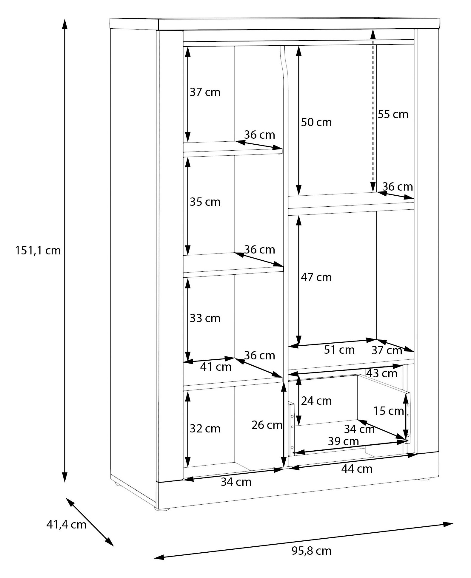 FORTE Highboard »Highboard 1T/1SK/1GT« B/H/T 96,4/147,4/41,6 cm, Front glänzend, Glas