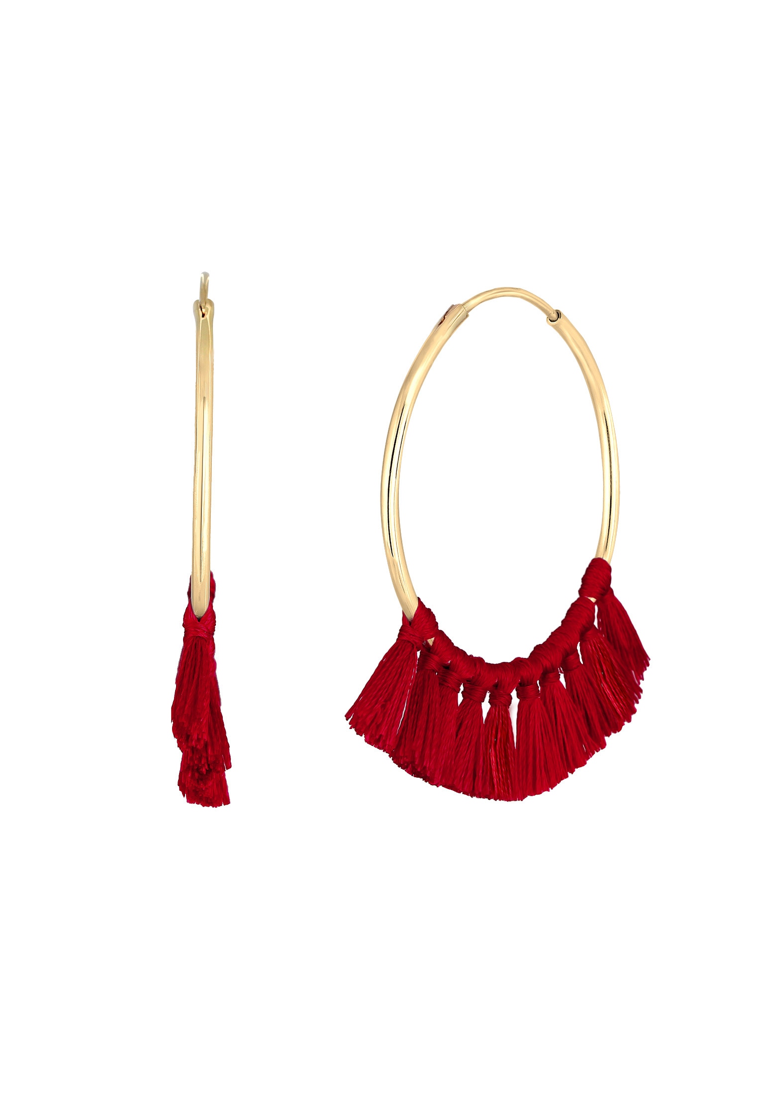 Elli Paar Creolen »Ohrringe Creole Tassel Quaste Festival Rot Boho 925 Silber vergoldet«