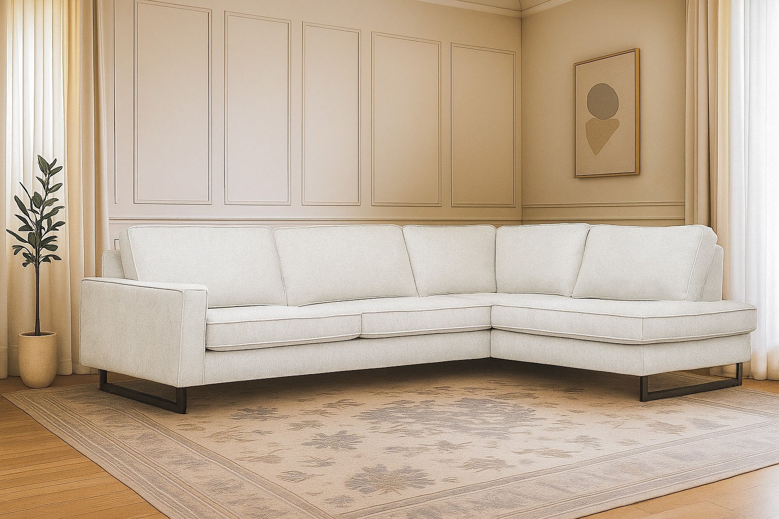 Home affaire Ecksofa »Pinto, 290 cm, Cord, Chenille, Lederoptik, Ottomane links / rechts« mit Keder, schwarze Metallfüße, Wellenunterfederung