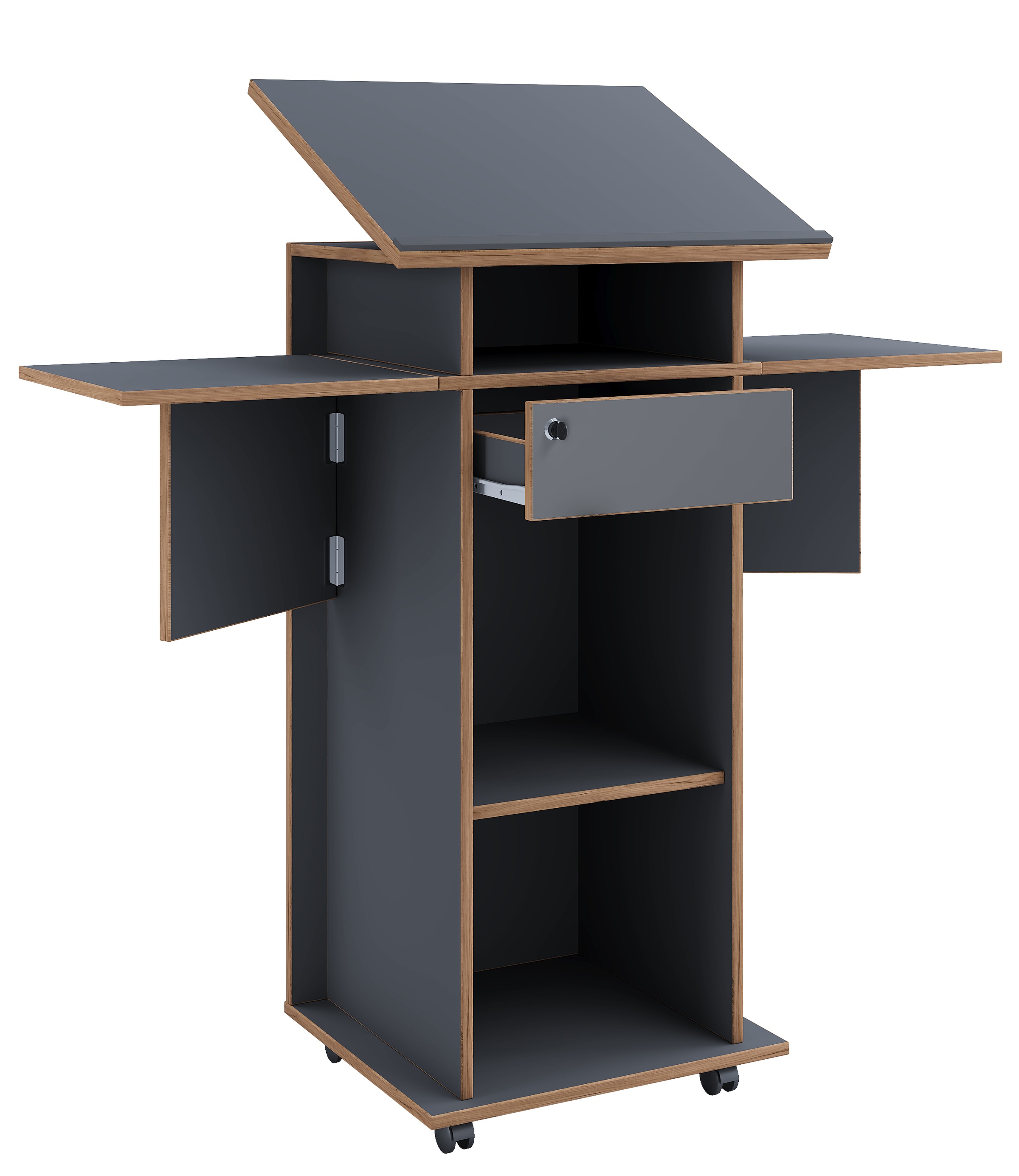 VCM Stehpult »VCM Holz mobiles Rednerpult | Maße ca. H. 107 bis 128 cm x B. 60 bis 123 cm x T. 44 cm | rollbar mit Schublade | Stehpult | Stehtisch - Salia«, (Salia)