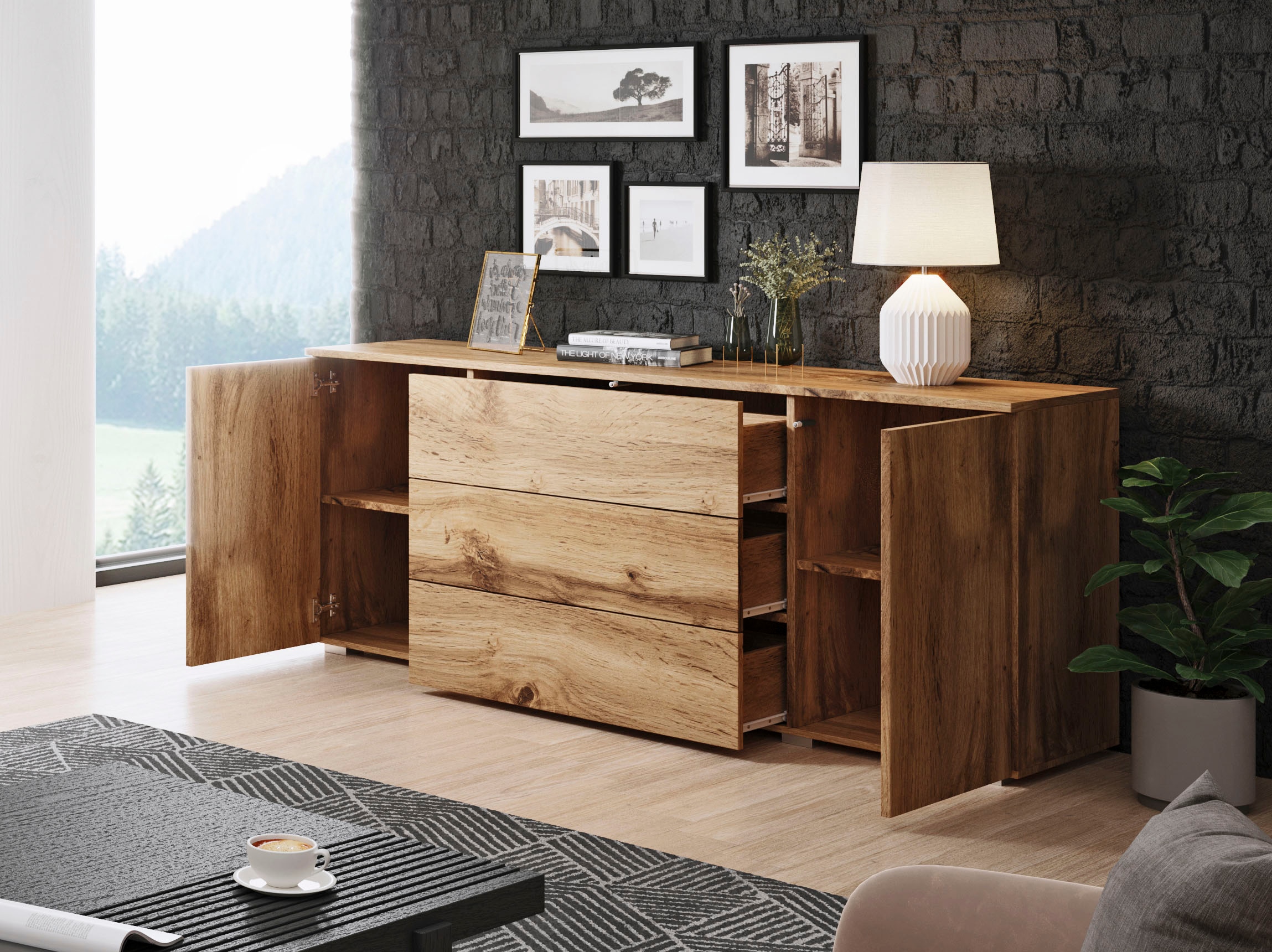 INOSIGN Sideboard »PARIS«, (1 St.), Moderne 150cm breite grifflose Kommode, vielseitig einsetzbar