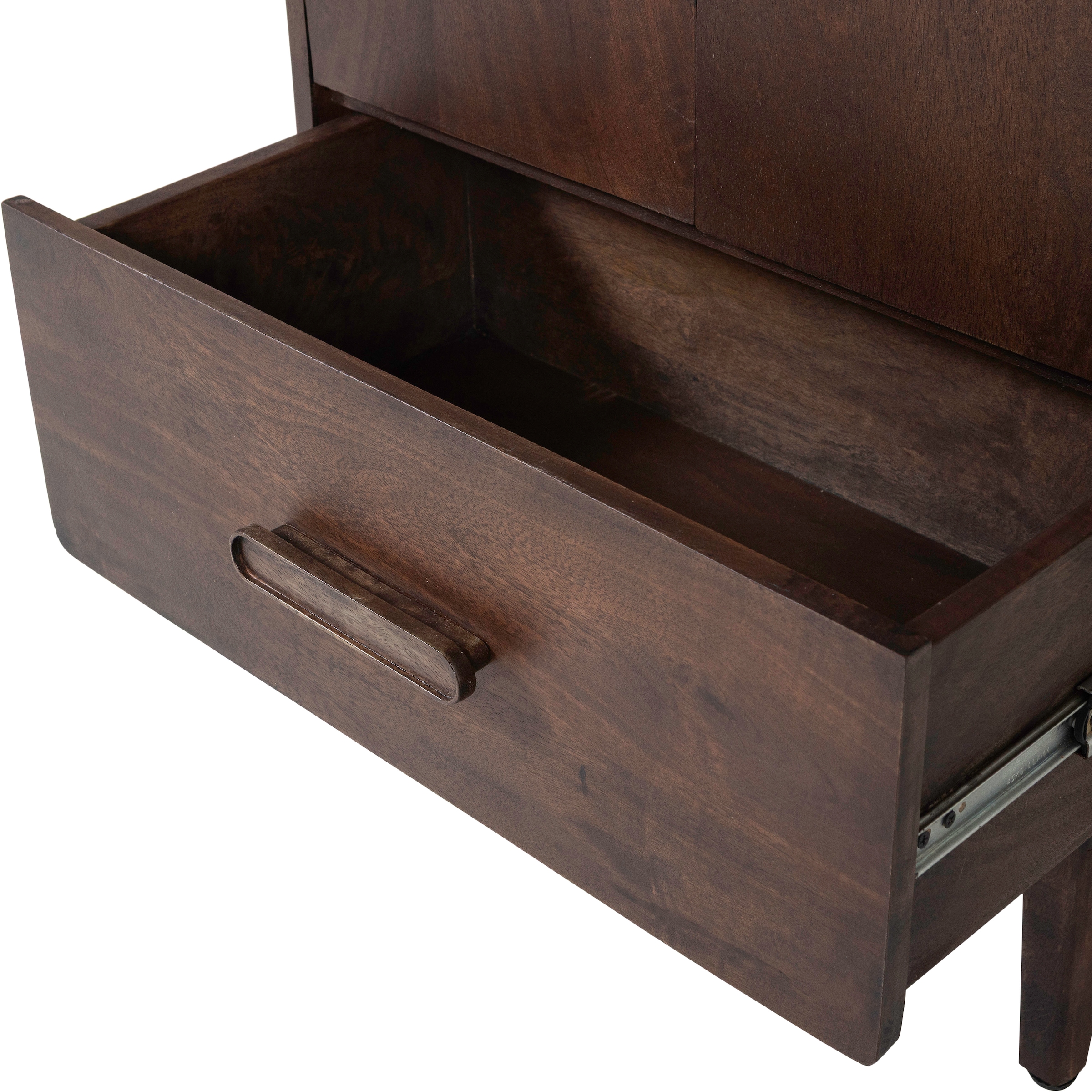 WOOOD Sideboard »Liya mit Massivmangoholz undDämpfung Funktion, B 90 x T 50 x H 90 cm« Spielerische Griffgestaltung, Tragkraft 15–25 kg pro Schublade