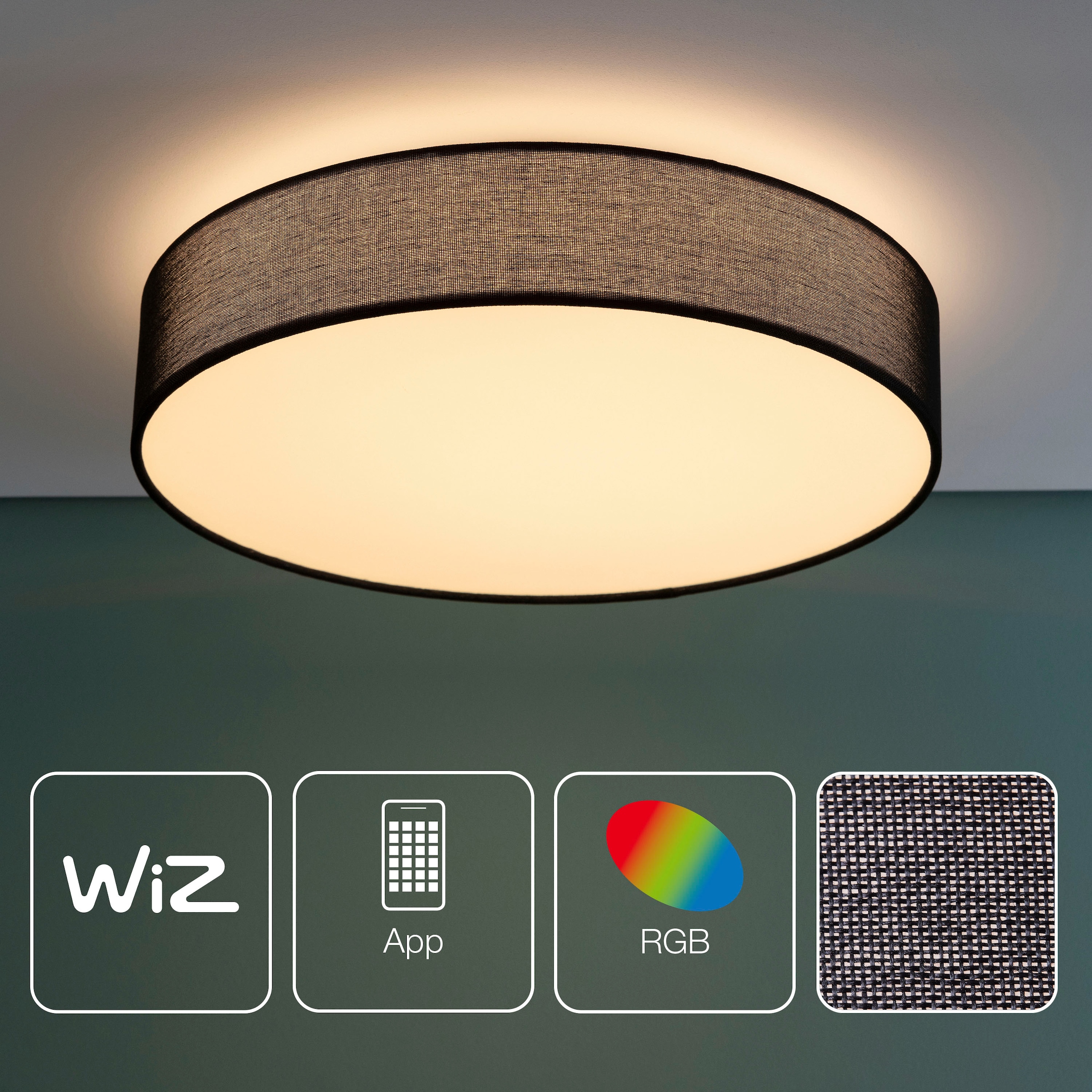 Brilliant Deckenleuchte »Penley«, 1 flammig-flammig, Smart Home LED mit  Textilschirm - Ø 47cm - dimmbar - RGB Farbwechsel online bei OTTO