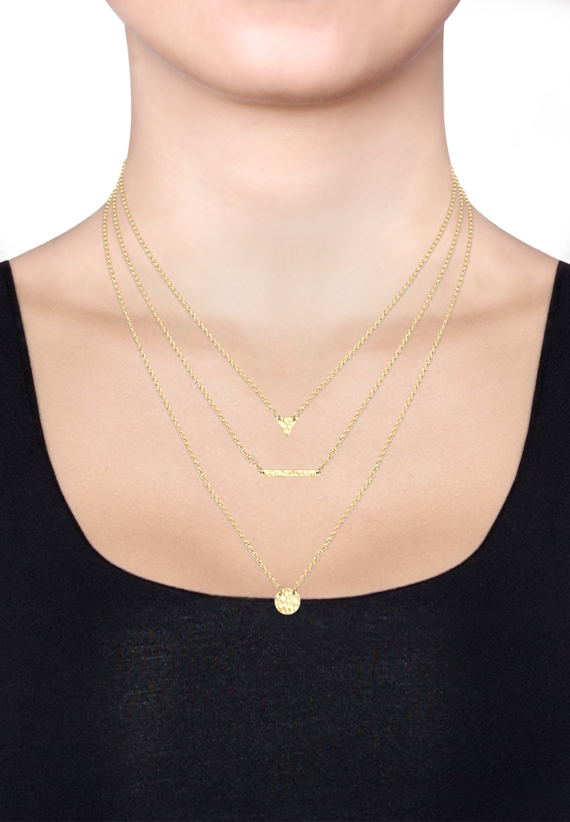 Elli Silberkette »Halskette Layer Dreieck Kreis Gehämmert 925 Sterling Silber«