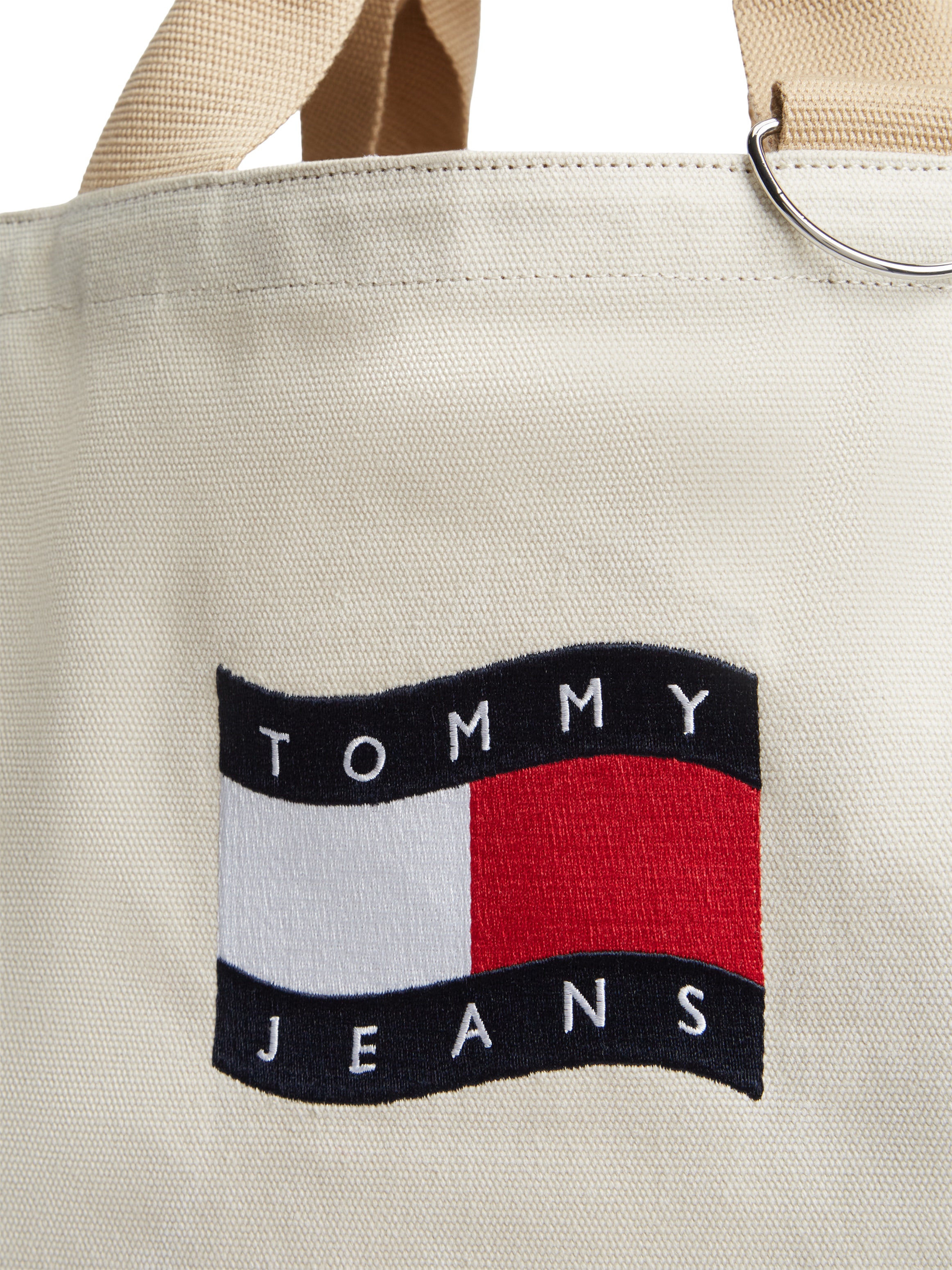 Tommy Jeans Tragetasche »TJW WAVE FLAG MED TOTE« Unisex Tragetasche, Umhängetasche, Shopper, Henkeltasche im Used-Look