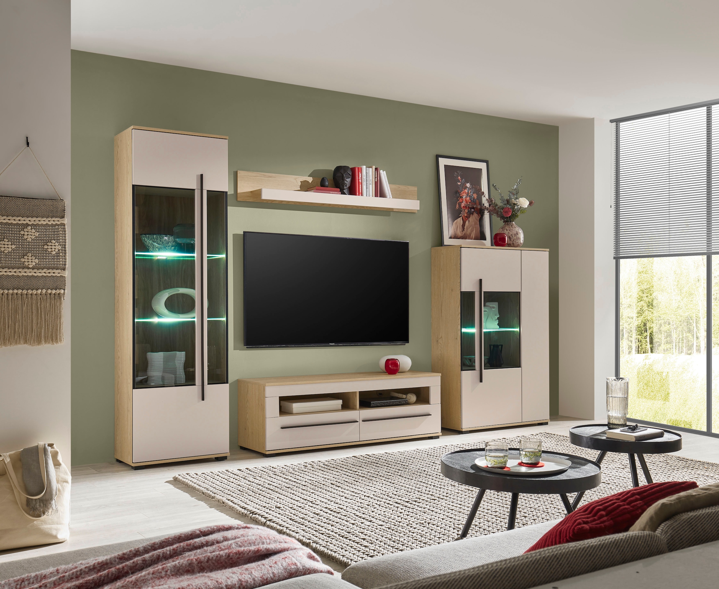 Home affaire Wohnwand »Cantara, Anbauwand, Wohnzimmer-Set, in Eiche Evoke, Weiß oder Kaschmir« Set, 