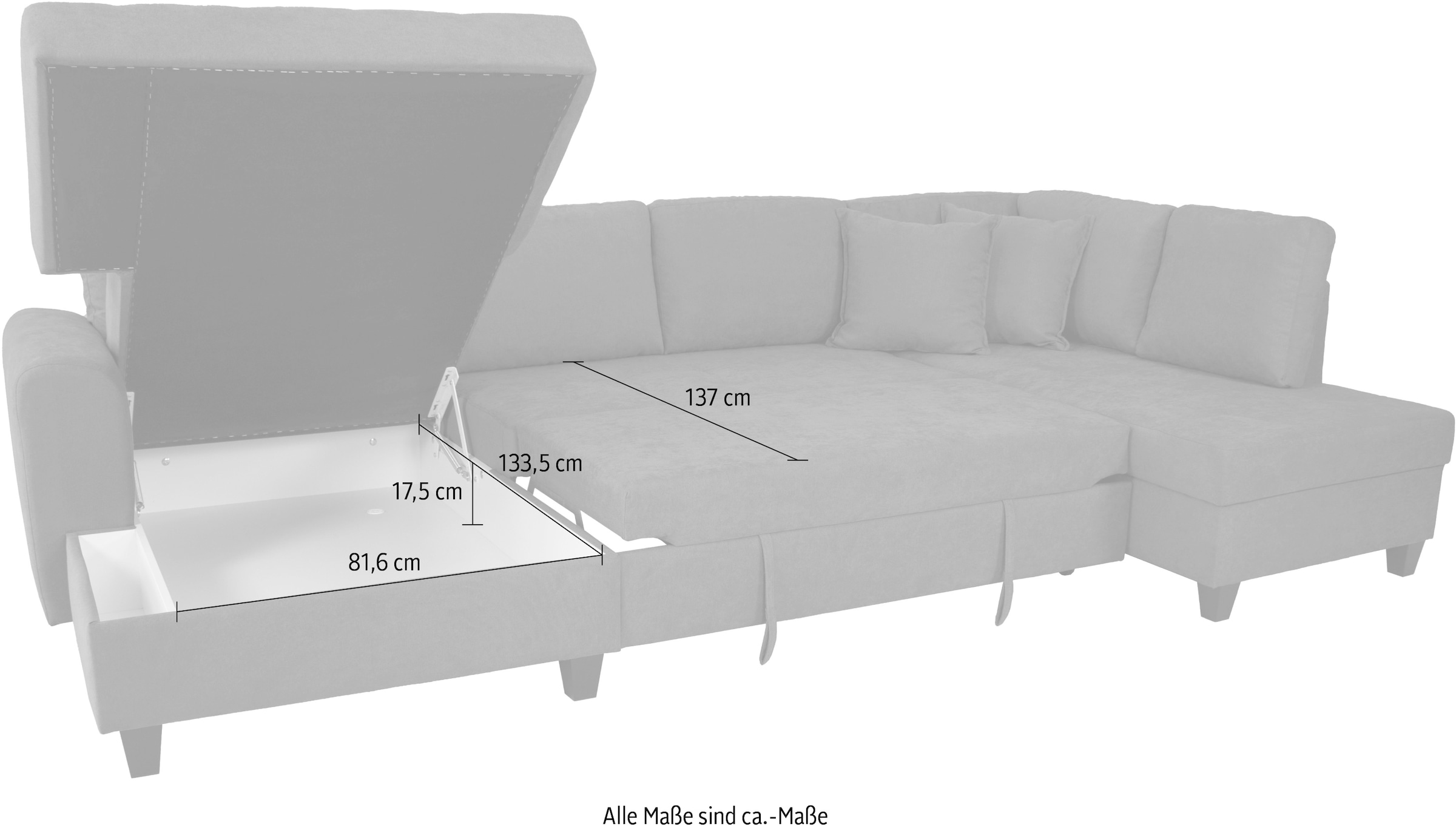 Trends by HG Wohnlandschaft »Moritz, U-Form« inkl. Bettfunktion und Bettkasten, inkl. 2 Zierkissen