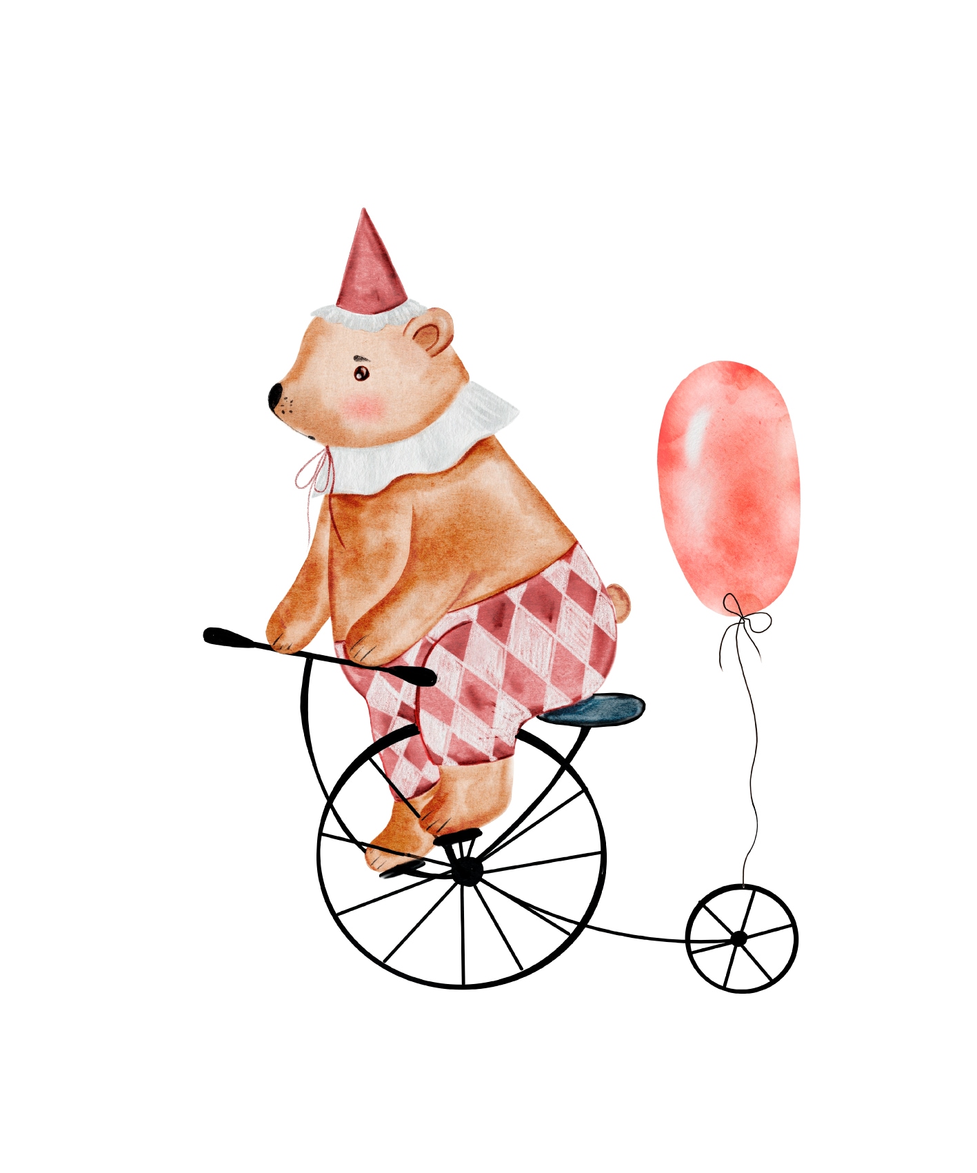 Lüttenhütt Bild mit Rahmen »oder Poster, Bär mit Luftballon«, Bär-Fahrräder-Fahrzeuge-Fantasy-Karneval-Luftballon-Tiere, (1 St.), HD Premium Druck