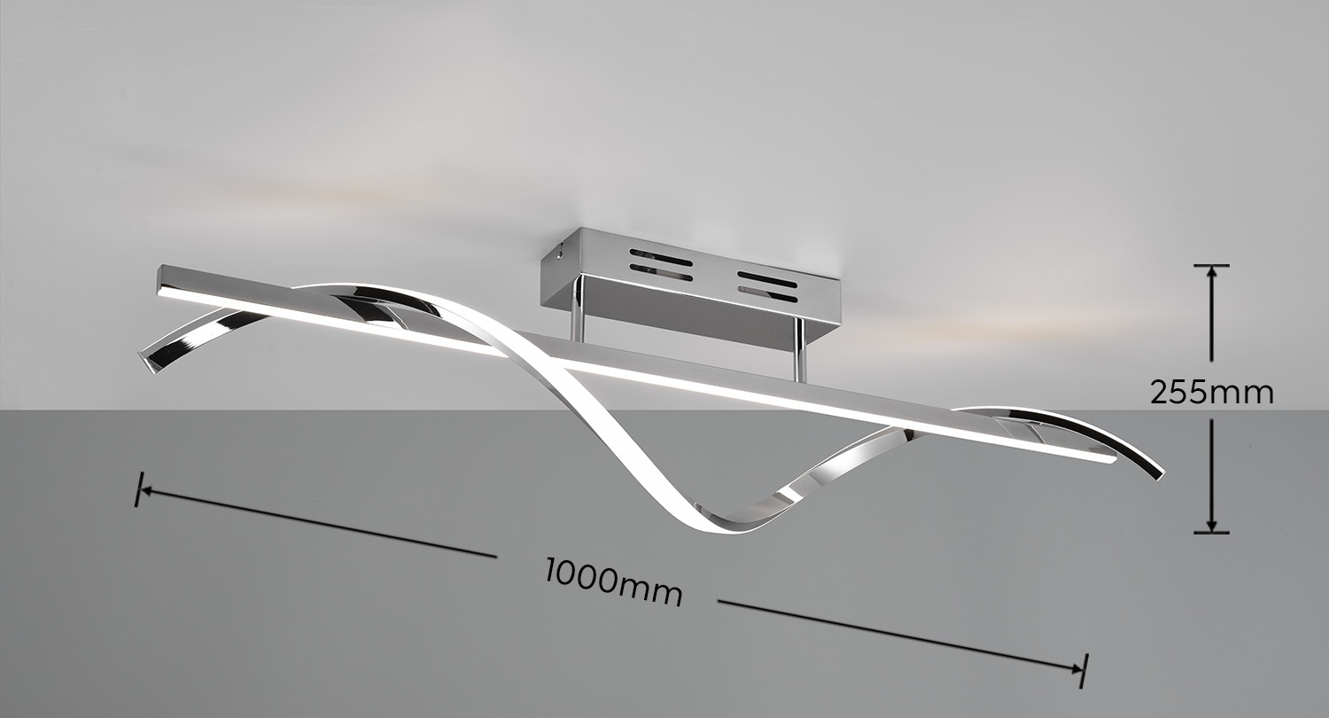 REALITY Leuchten LED Deckenleuchte »ISABEL, Deckenlampe 26W LED kaltweiß 4000K 3000 Lumen, Switch Dimmer« LED-Board 1 Stk. Kaltweiß 3-Stufen dimmbar über Wandschalter, chrom verspiegelt, 100x 25x 18 cm