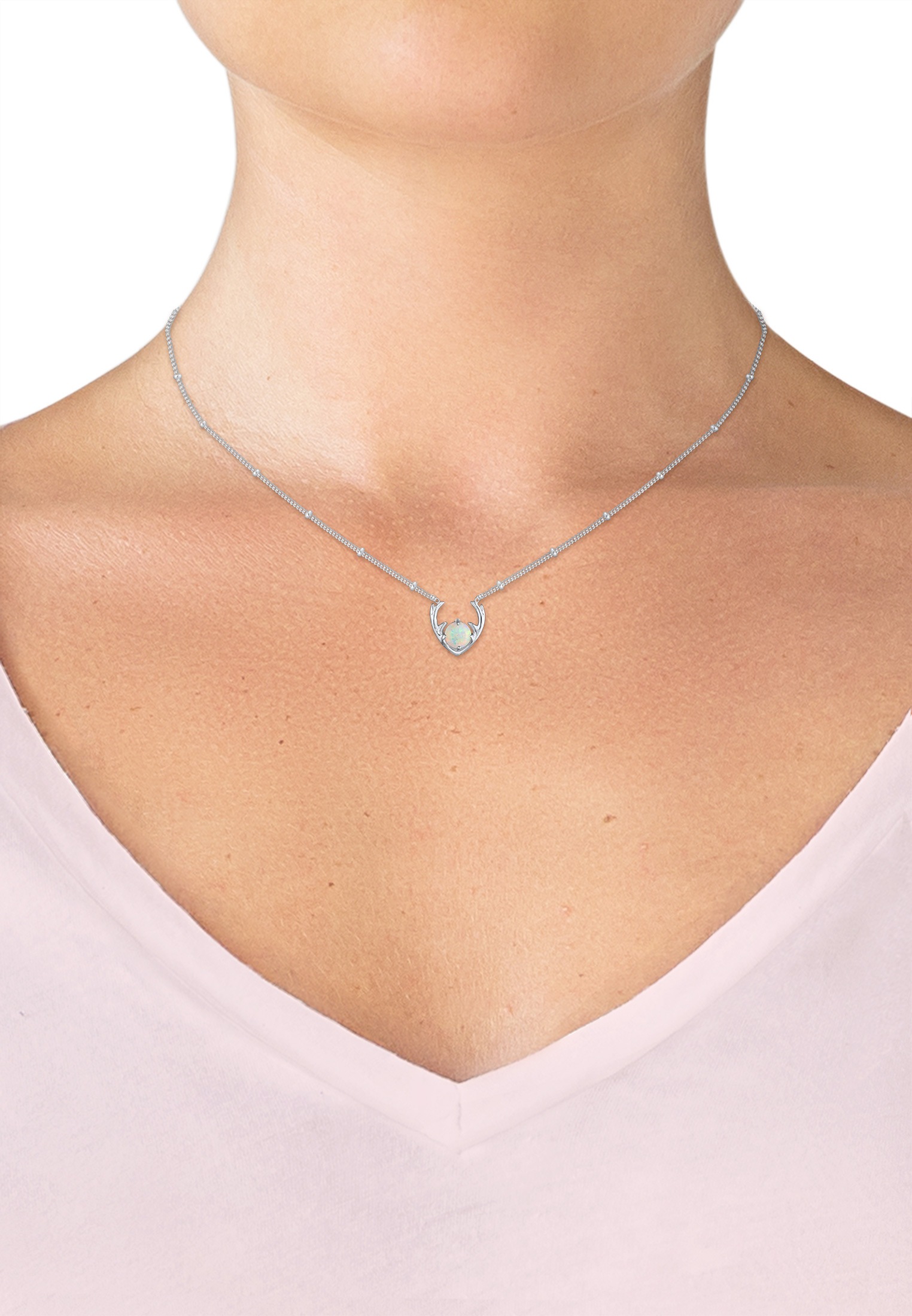 Elli Silberkette »Halskette Synthetischer Opal Rentier Geweih 925 Silber«