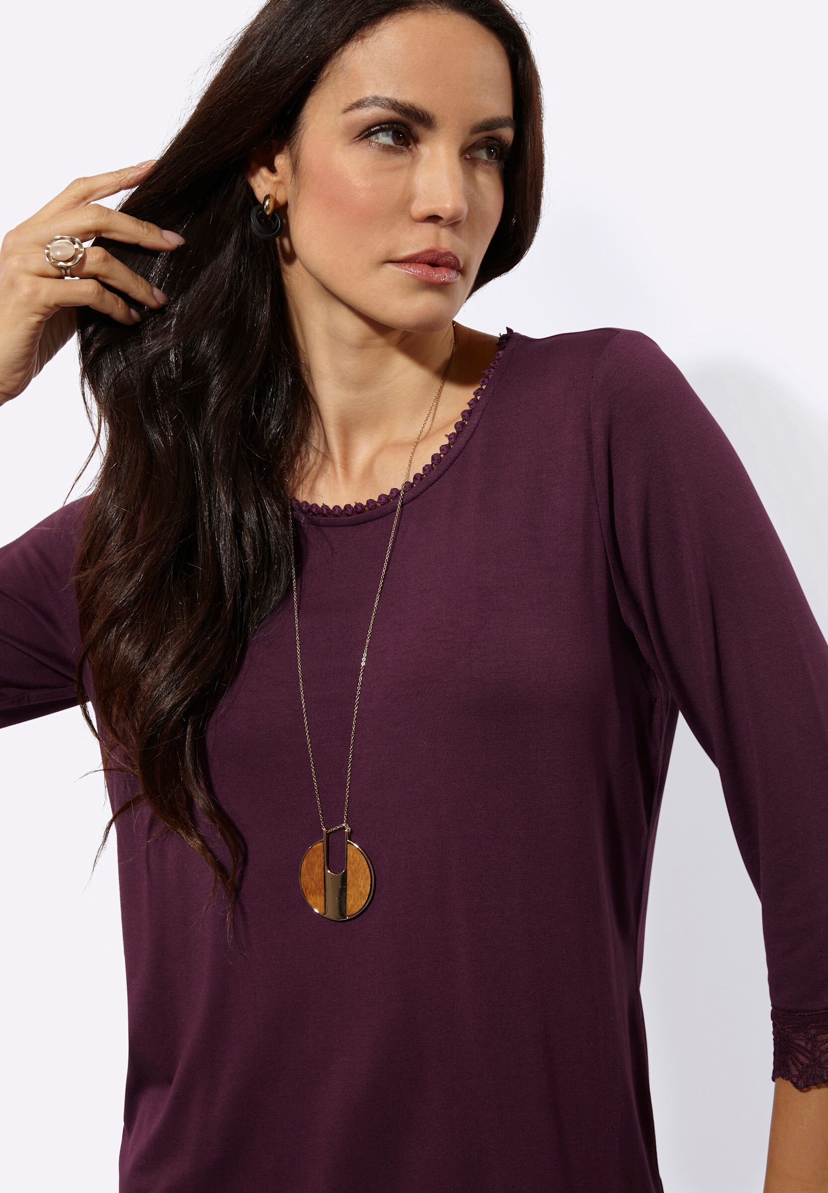 creation L T-Shirt »Modal-Shirt 3/4-Arm-Shirt mit Spitzenverzierung«