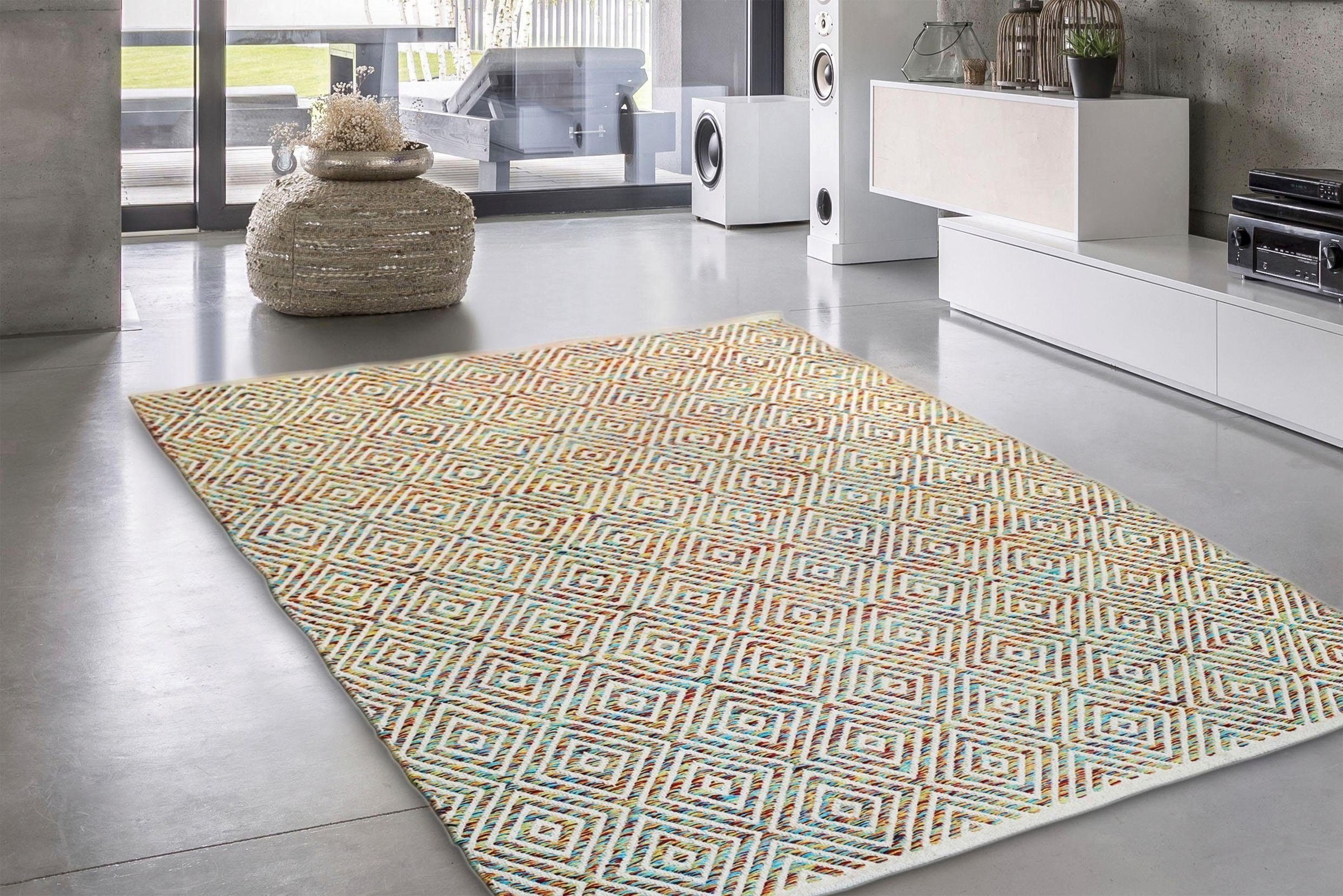 calo-deluxe Teppich »Luba 333« rechteckig 7 mm Höhe reine Baumwolle, Wohnzimmer