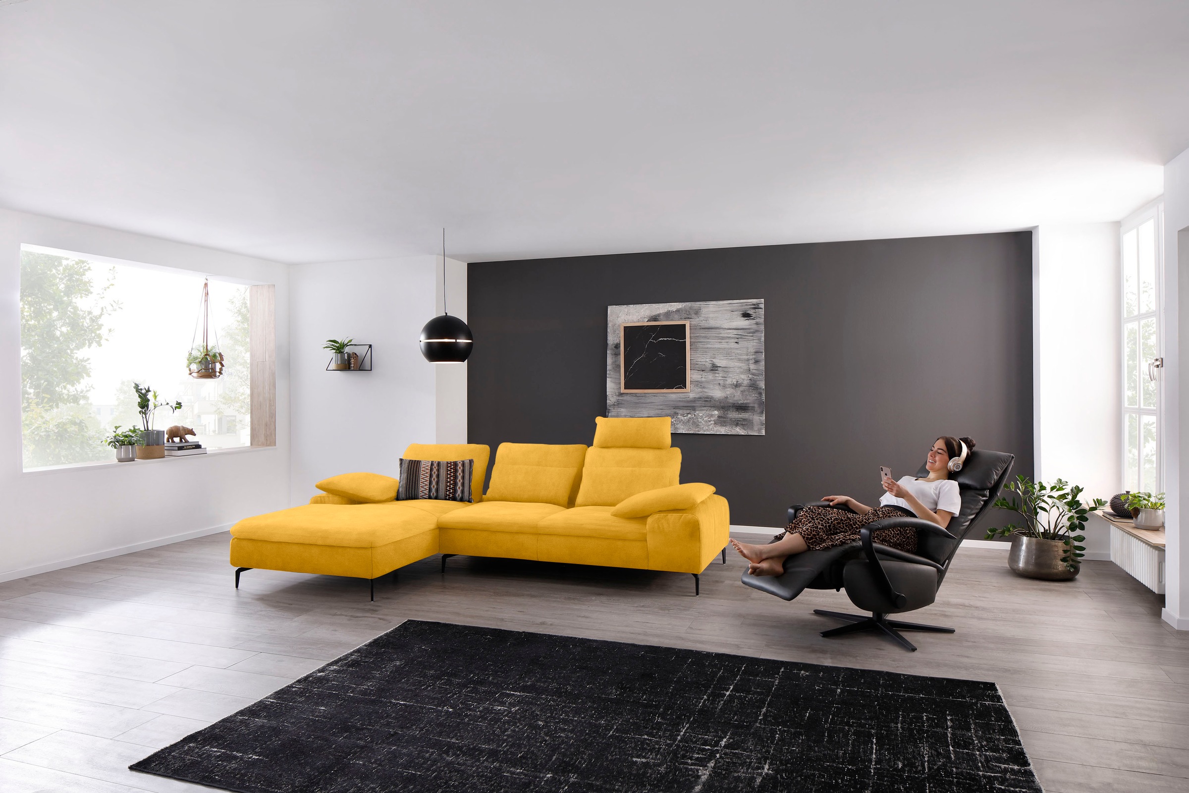 W.SCHILLIG Ecksofa »valentinoo, Designsofa, bequem, elegant und zeitlos, L-Form«, (Set), inklusive Hocker, mit Sitztiefenverstellung, Breite 299 cm