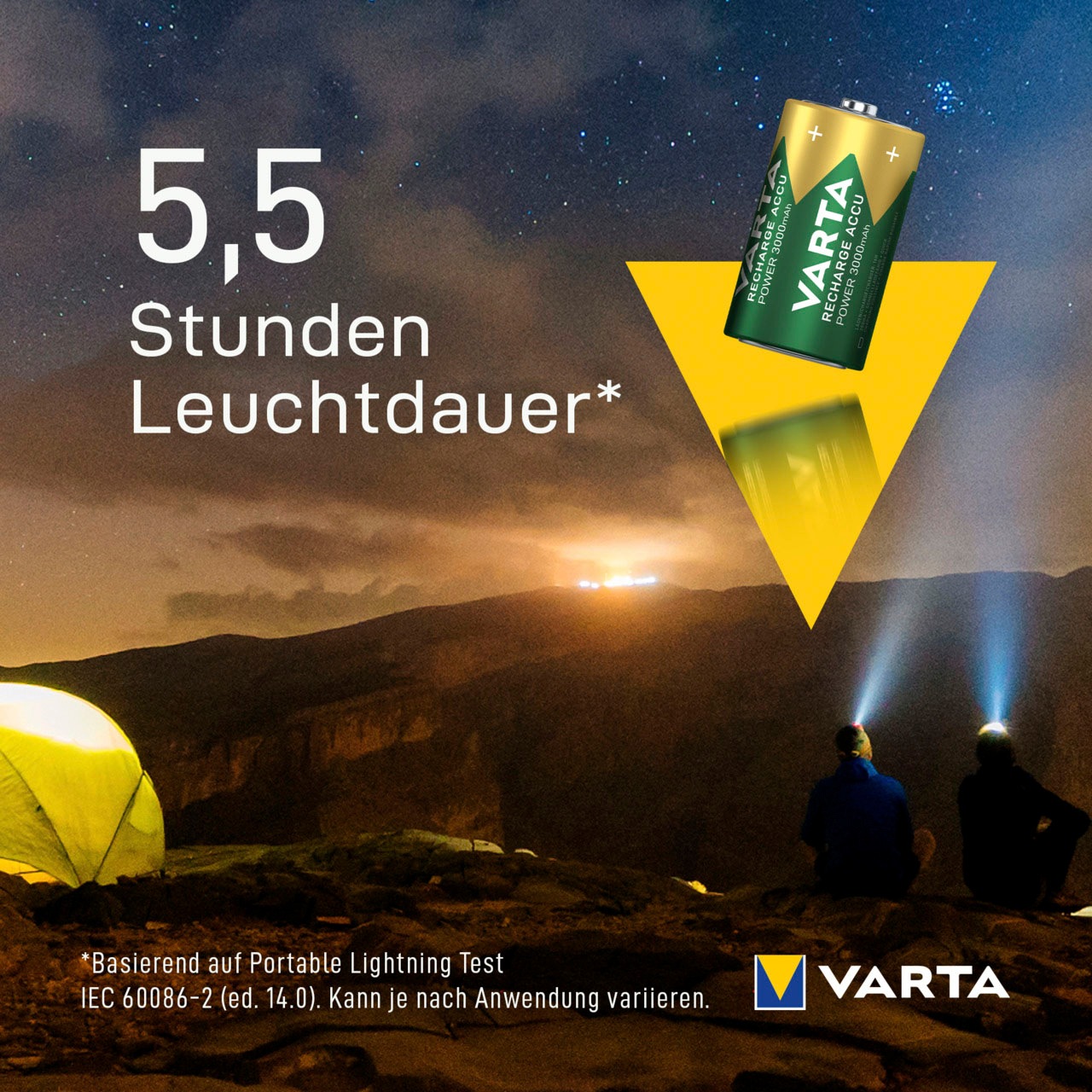 VARTA Batterie »RECHARGE ACCU Power vorgeladener D Mono NiMH Akku (2er Pack, 3000mAh)«, 1,2 V, (2 St.)