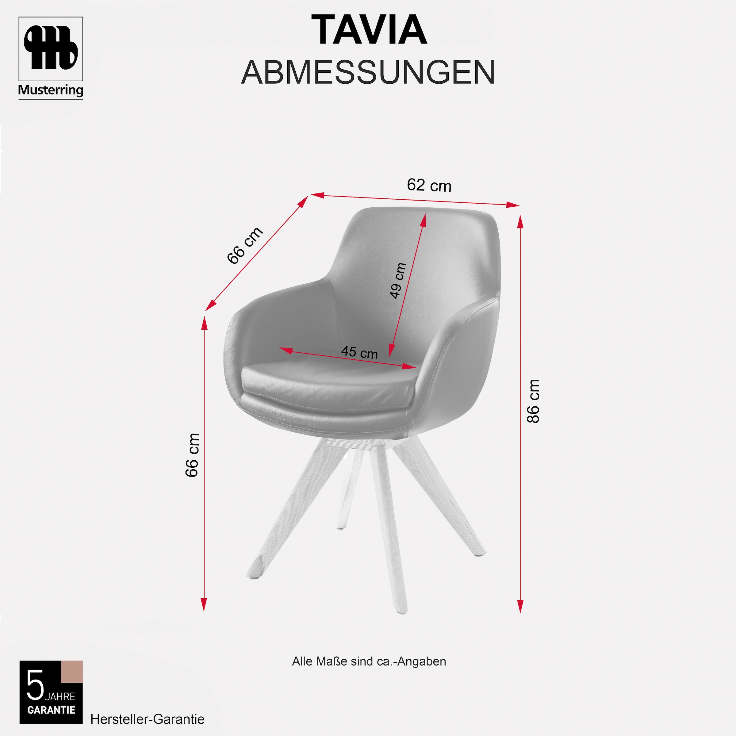 Musterring Esszimmerstuhl »Tavia« (Set) 2 Stk.Stativgestell Eiche Bianco, Drehfunktion optional, diverse Farben