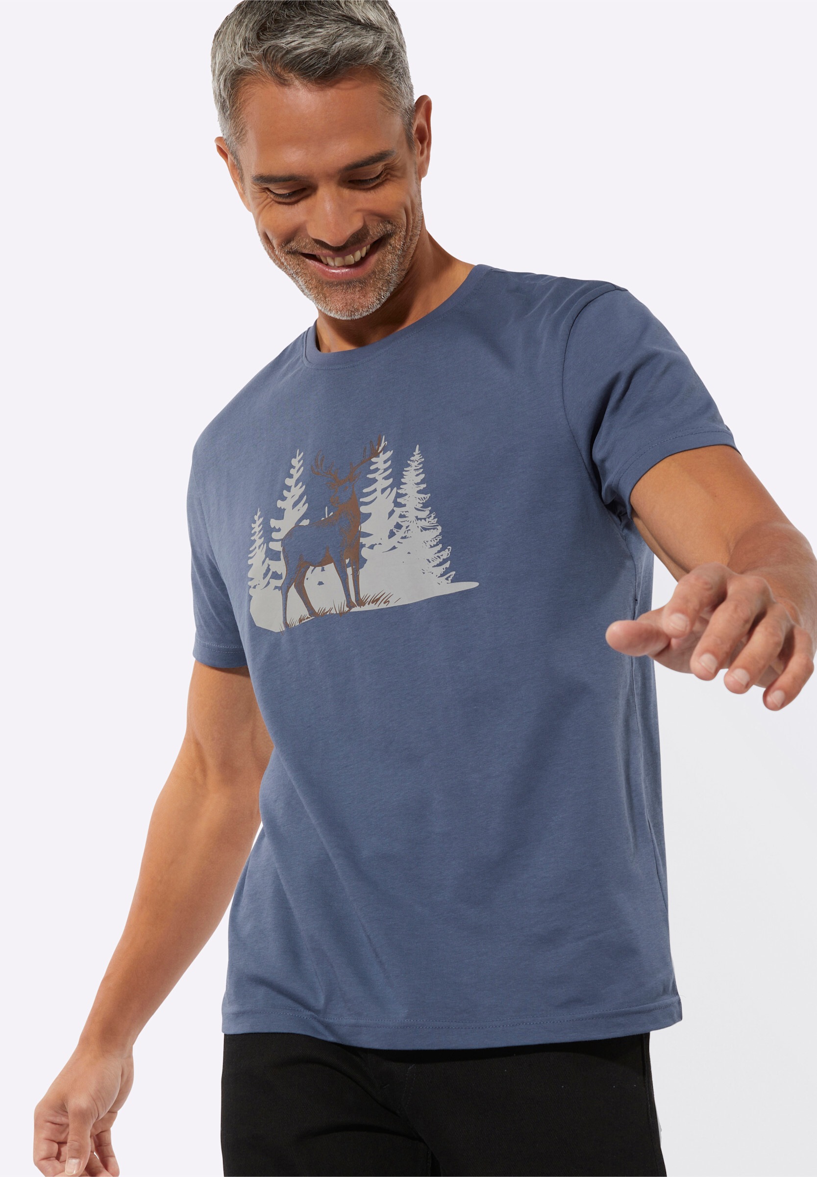 Sieh an! Trachtenshirt »Shirt Kurzarmshirt mit platziertem Hirsch-Druck«
