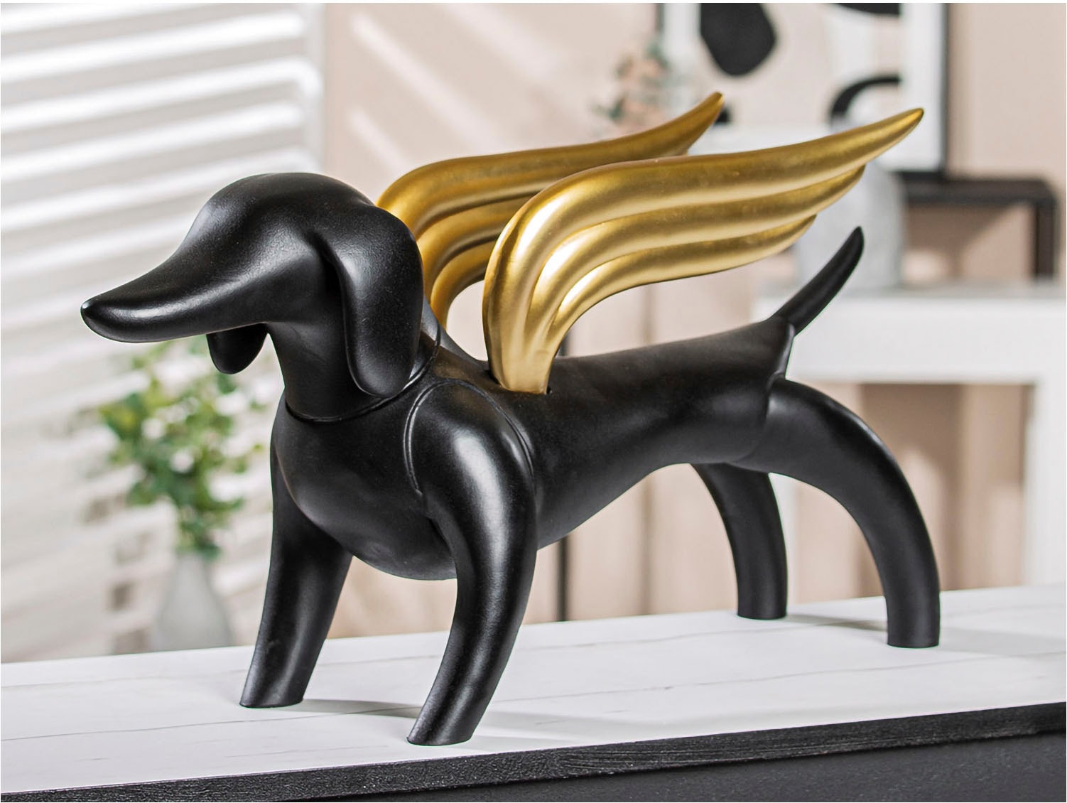 Casablanca By Gilde Tierfigur »Dackelhund "Flying Dachshund"« in schwarz, Größe B/H/T: 16 cm x 28 cm x 56 cm