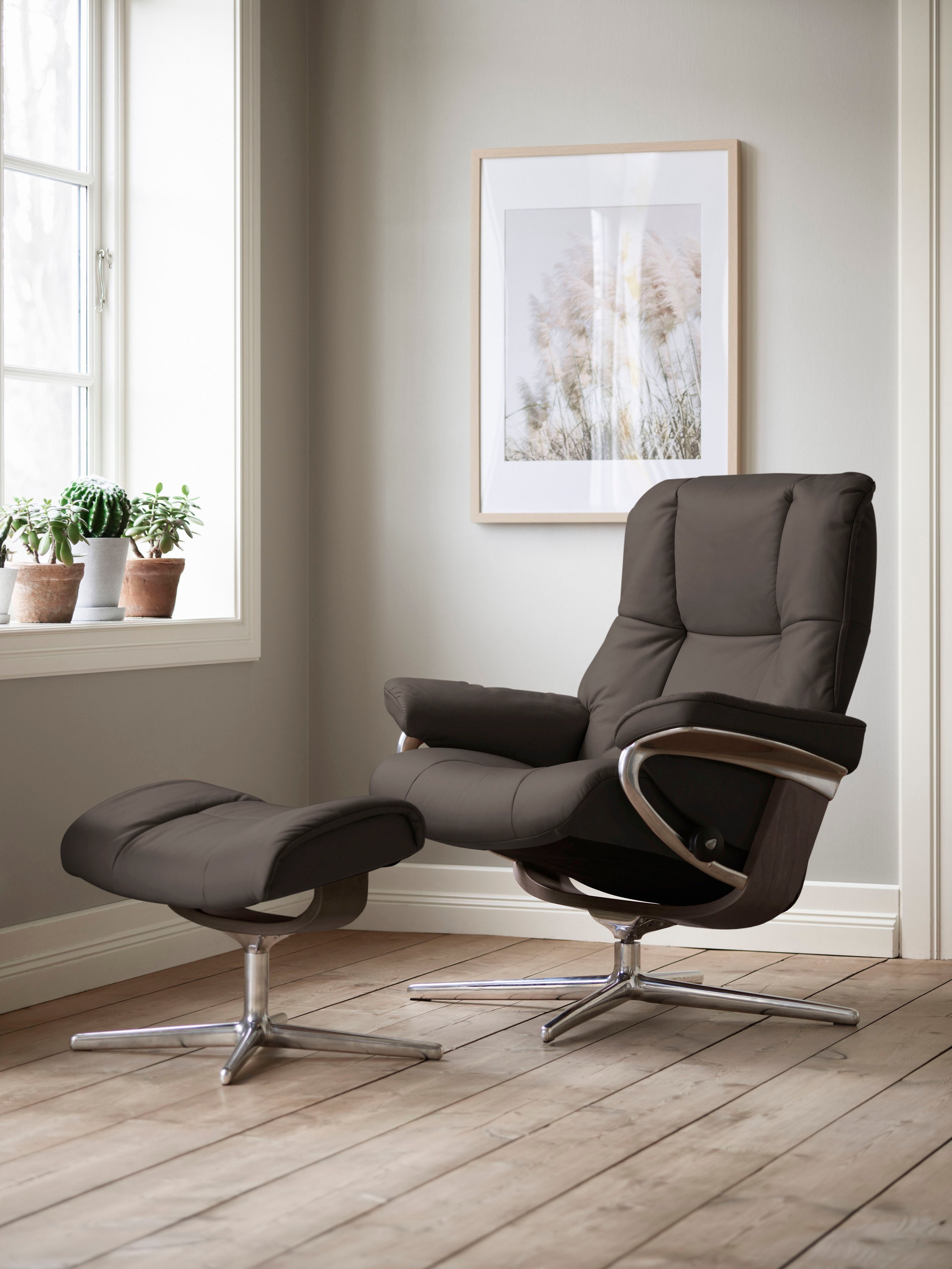 Stressless® Relaxsessel »Mayfair«, (Set, Relaxsessel mit Hocker), mit Hocker, mit Cross Base, Größe S, M & L, Holzakzent Wenge