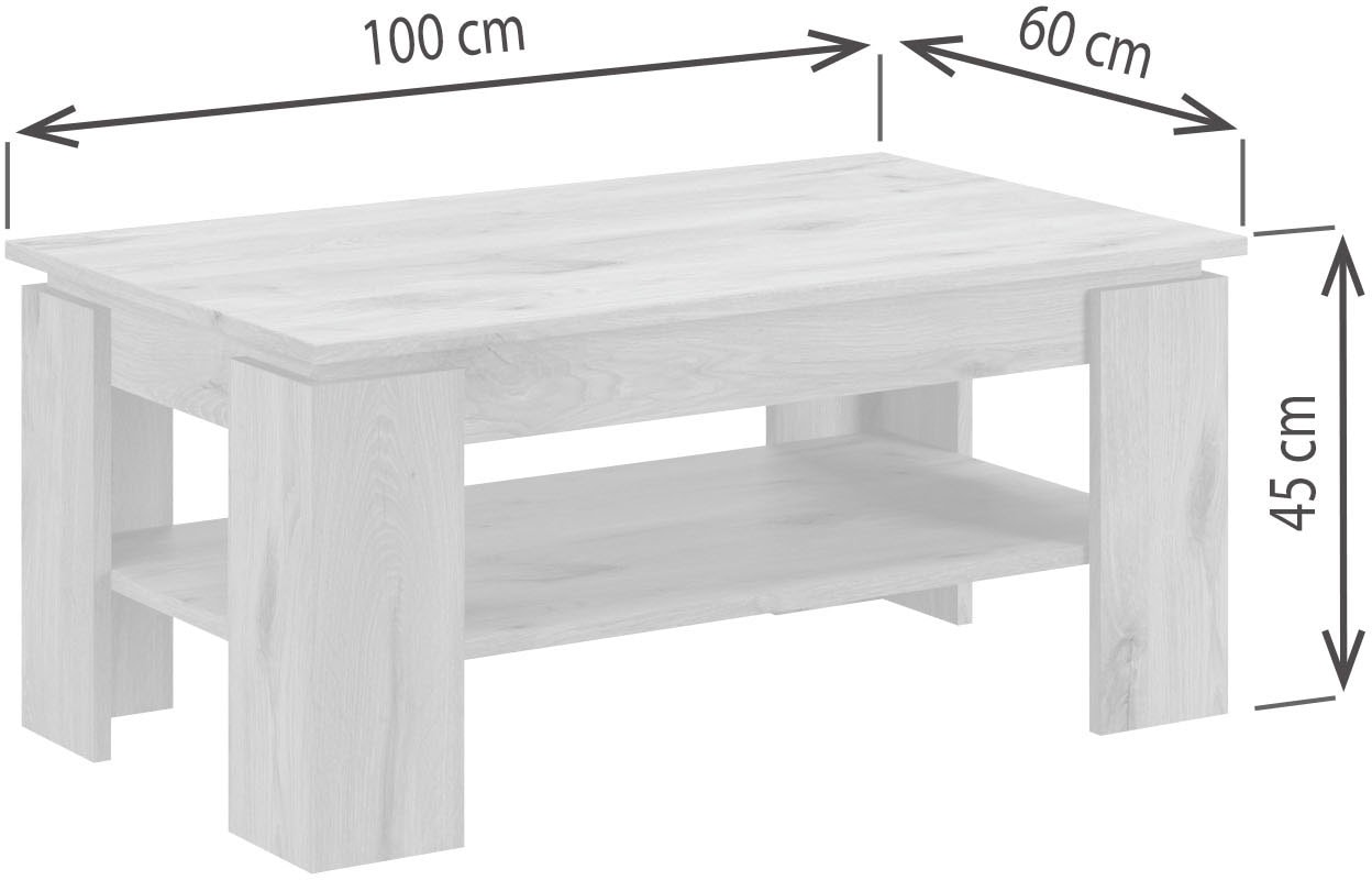INOSIGN Couchtisch »Kalmar, rechteckig, 100 x 60 cm, 1 Ablageboden«, (1 St.), Sofatisch, Beistelltisch, Kaffetisch, Wohnzimmertisch, coffee table