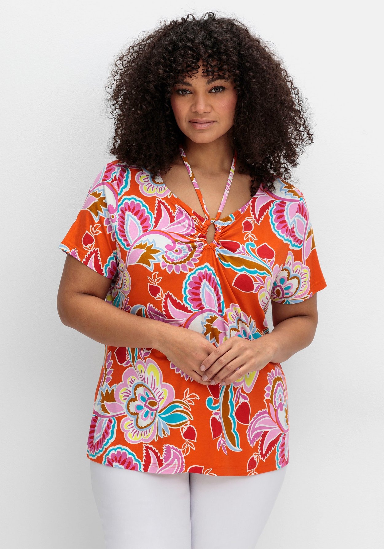 Sheego T-Shirt »Shirt mit Neckholder-Bindeband«