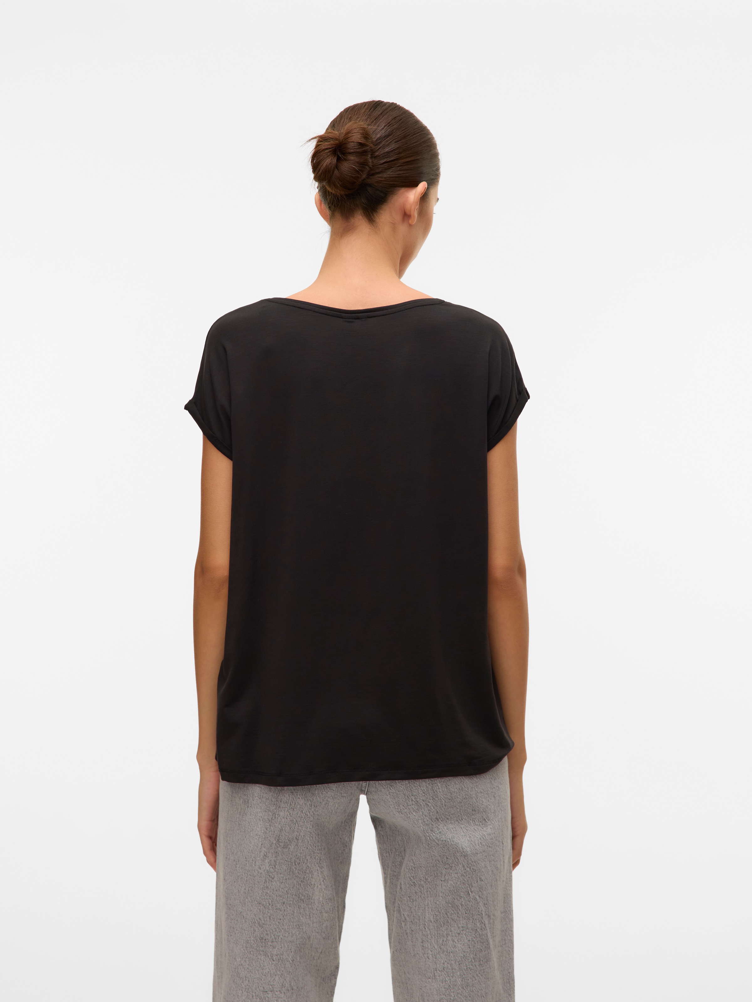 Vero Moda Rundhalsshirt »VMAVA PLAIN SS TOP GAJRS NOOS« Materialmix, regular fit