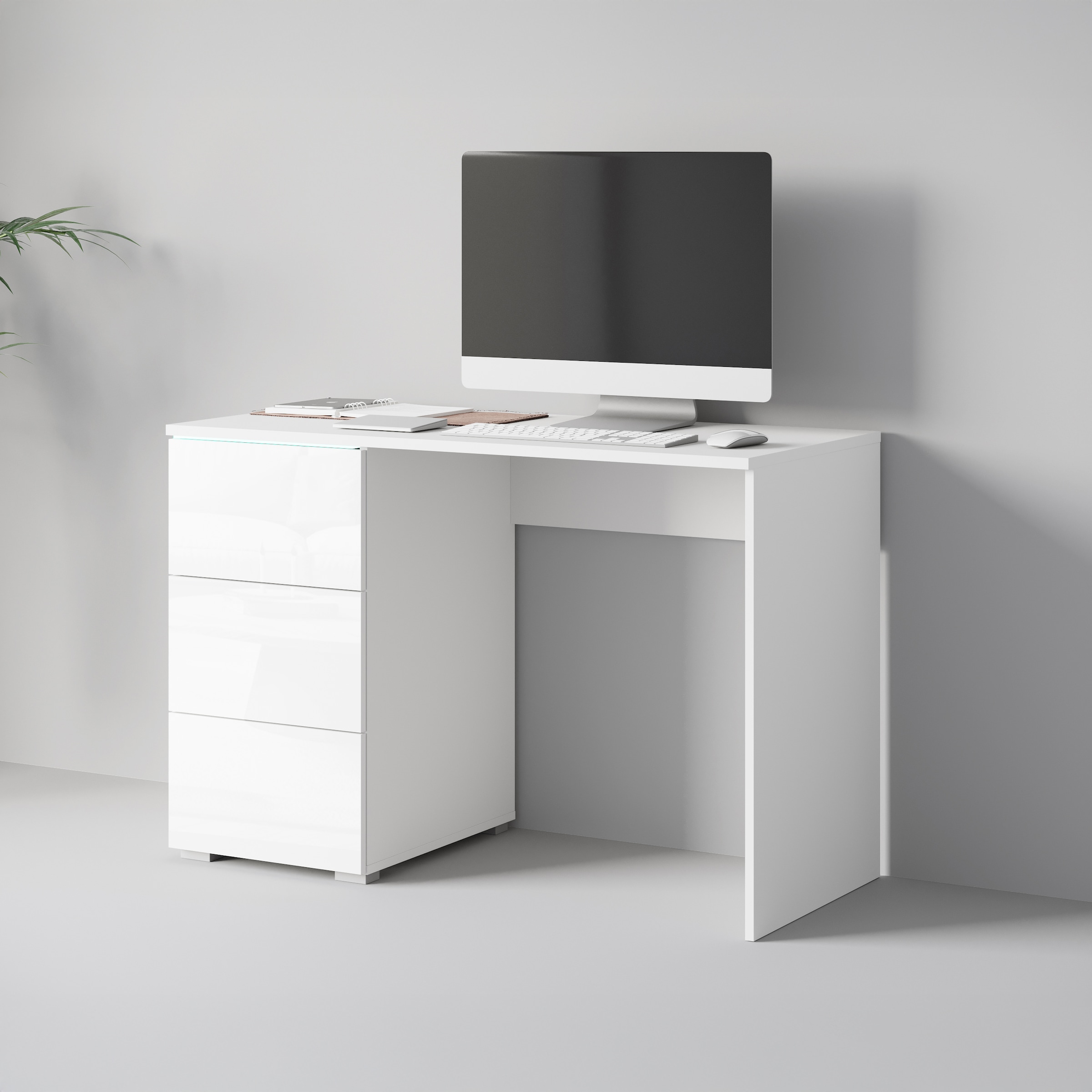 INOSIGN Schreibtisch »Vera«, (1 St.), Modernes Schreibtisch mit LED, Push-to-Open und 3 Schubladen.