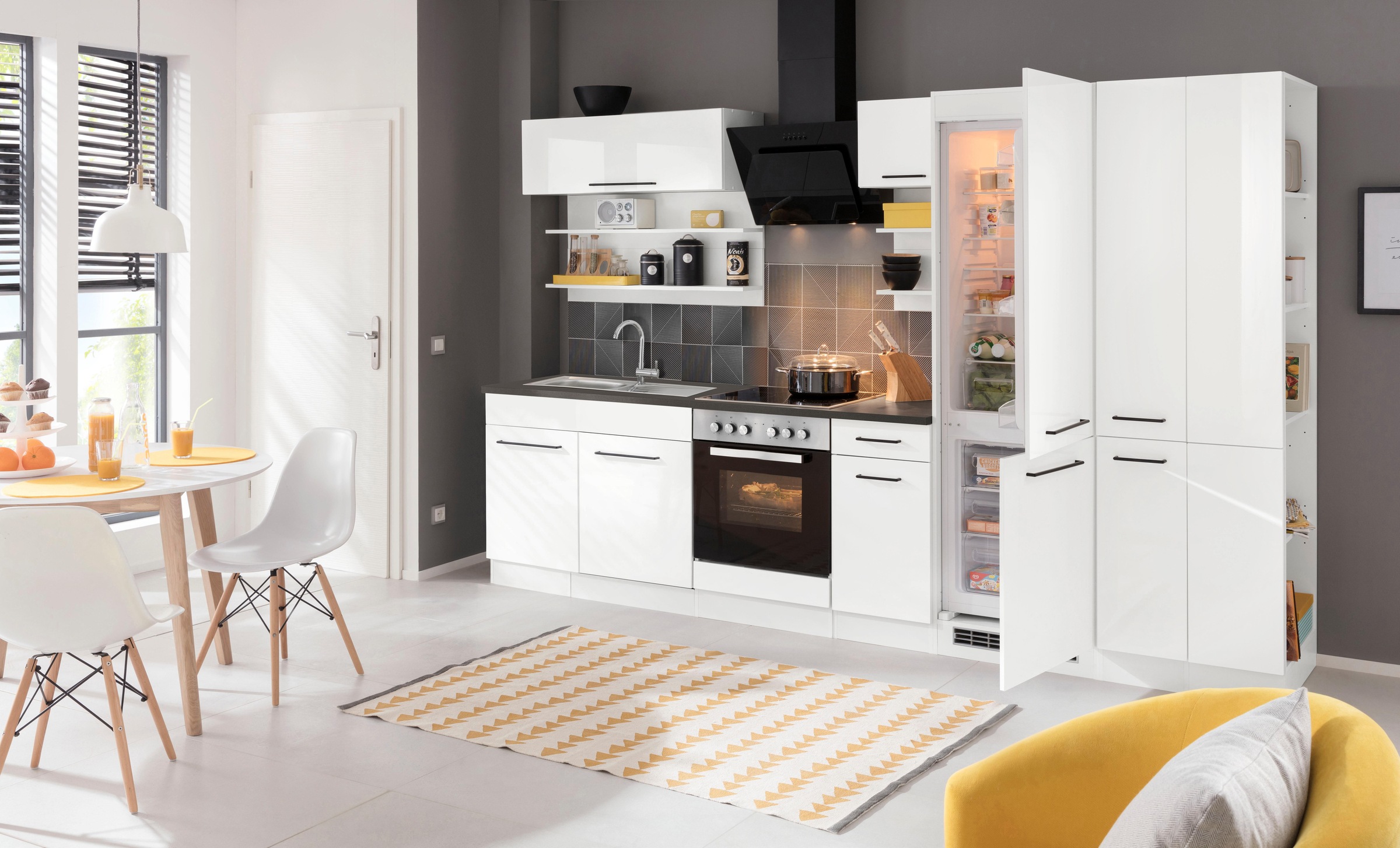 KOCHSTATION Küchenzeile »KS-Tulsa« ohne E-Geräte, Breite 300 cm, schwarze Metallgriffe, MDF Fronten