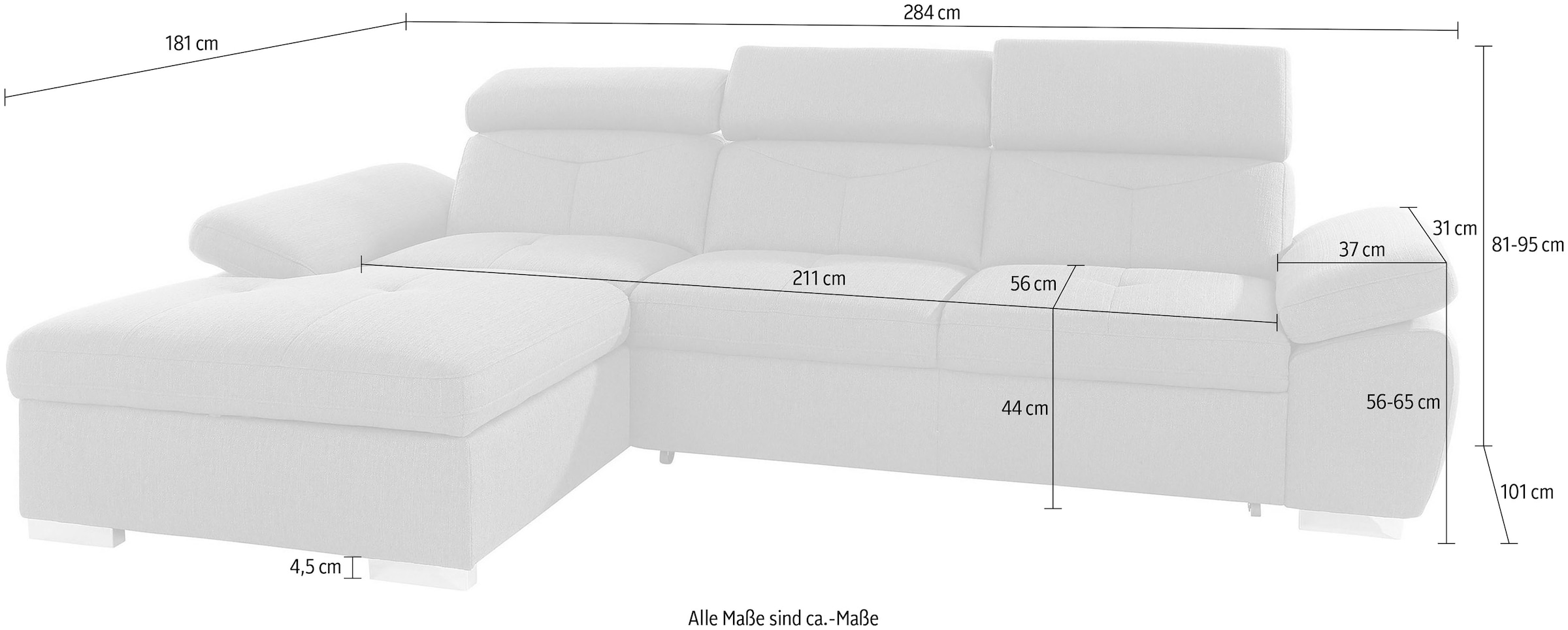 exxpo - sofa fashion Ecksofa »Spring, super bequem, mit Armteil- und Kopfteilfunktion«, L-Form, wahlweise mit Bettfunktion und Bettkasten