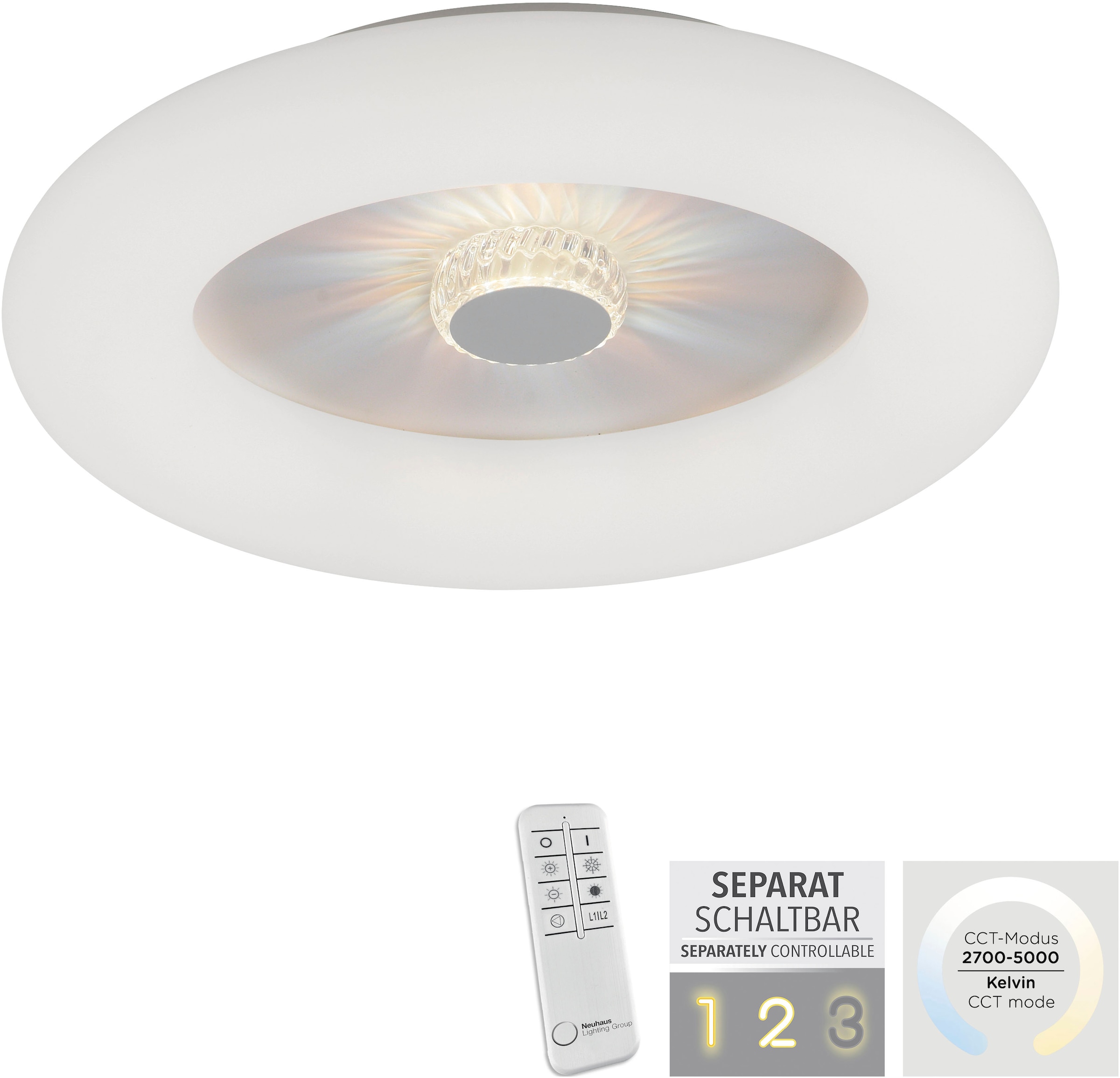 JUST LIGHT Deckenleuchte »VERTIGO« LED-Board 1 Stk. warmweiß - kaltweiß CCT über Fernbedienung, Funk inkl., separat steuerbar über FB, Memory