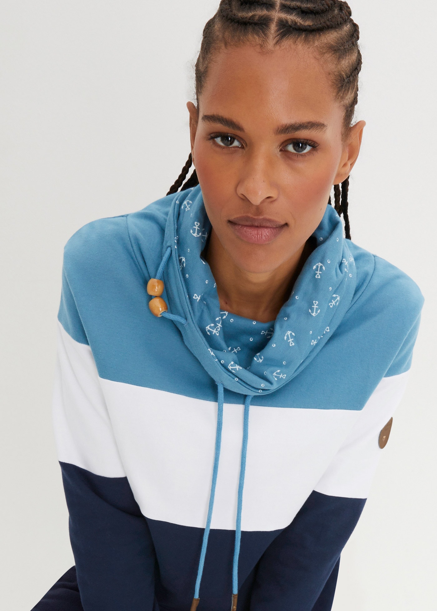 bonprix Sweatshirt , mit voluminösem, bedrucktem Kragen, mit Tunnelzug am Kragen
