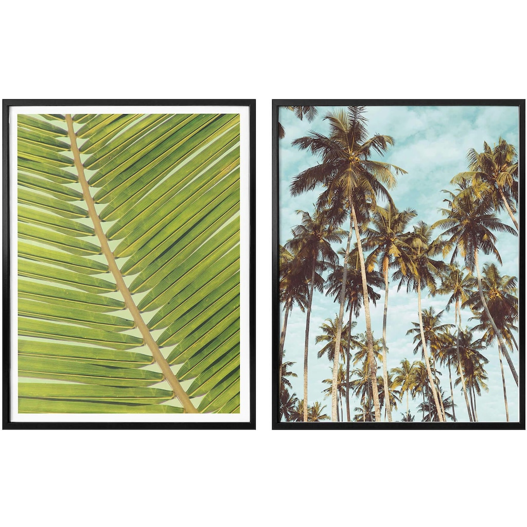 Wall-Art Poster »Palmenblätter Miami Palmen Urlaub«, (Set, 2 St.)