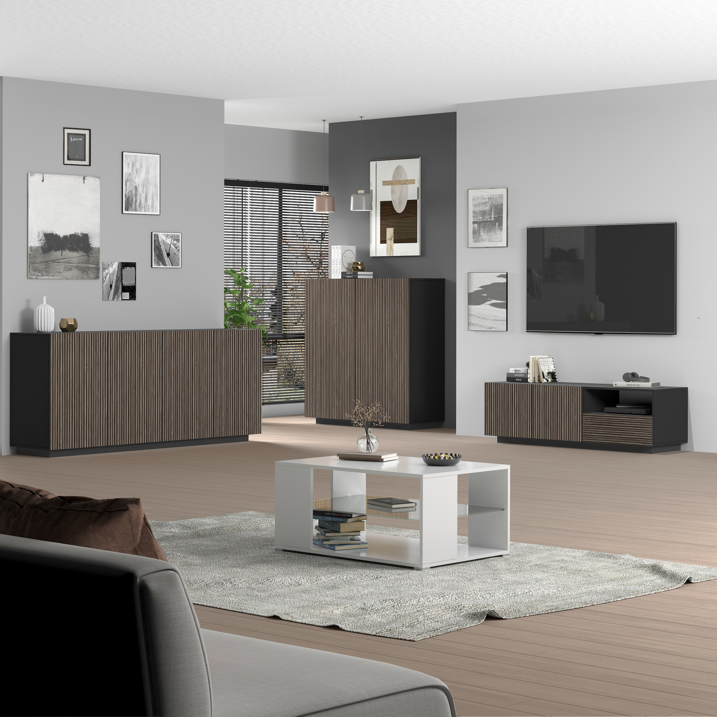 INOSIGN Lowboard »Vega,Lowboard,TV Board,TV Schrank,150 cm«, mit 2 Türen und 1 Schublade,Fronten mit Rillen-Optik