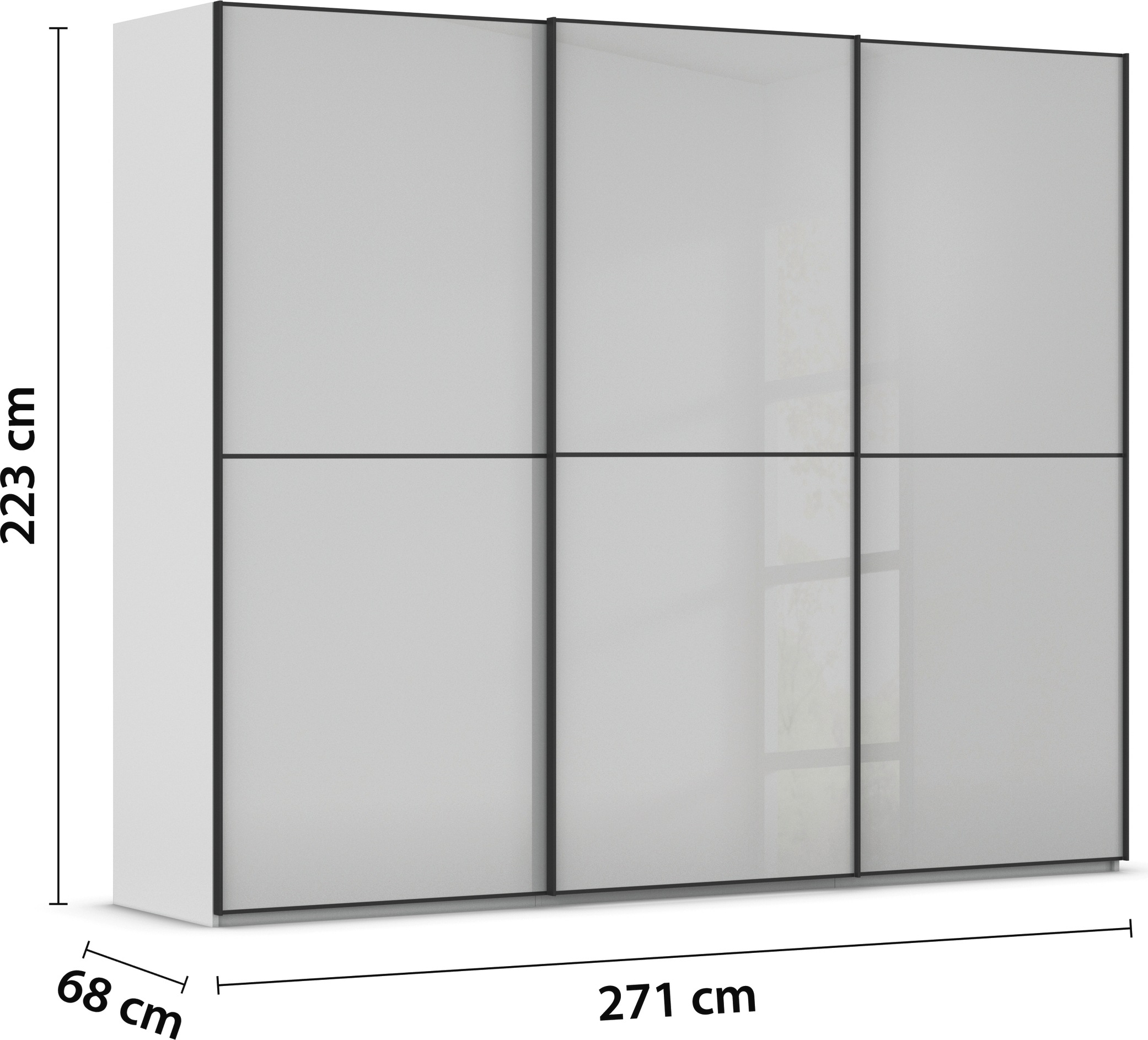 rauch Schwebetürenschrank »Kleiderschrank Schrank Garderobe Schlafzimmerschrank SCALE-DUO«, edle zweigeteilte Türen Glas-Front mit 3 Zierleisten MADE IN GERMANY