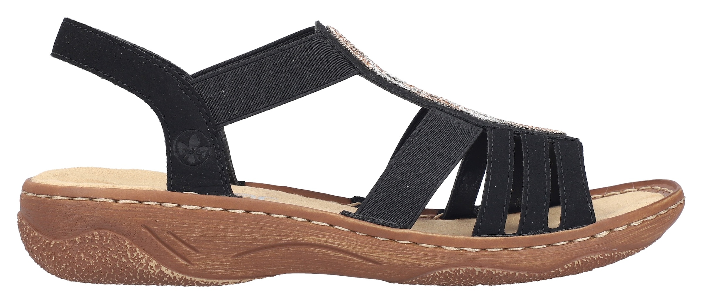 Rieker Sandale, Riemchensandale, Sommerschuh, Urlaubschuh mit seitlichen Gummizügen