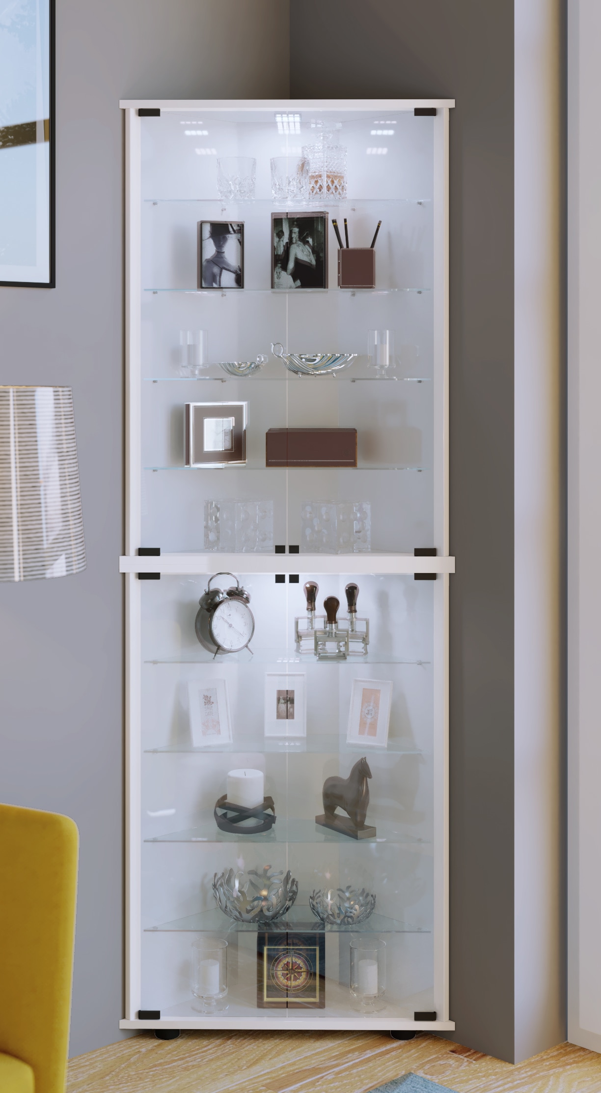 VCM Vitrine »VCM Glasvitrine stehend | Vitrine Glas mit ESG-Sicherheitsglas| Maße ca. H. 176 x B. 67 x T. 23 cm | Standvitrine Glas | Modern und platzsparend | Glas Vitrinenschrank ¿ Vecko XL«, (1 St.)