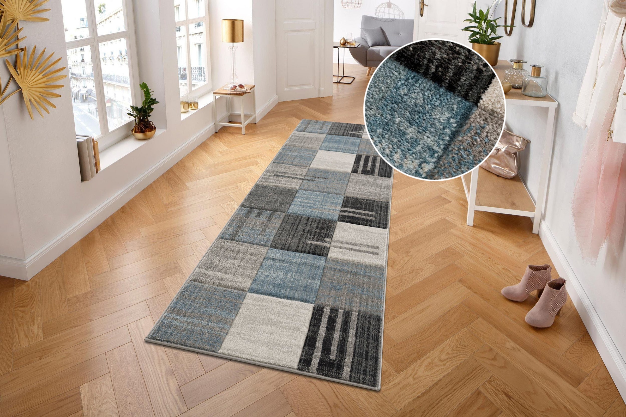 OTTO home Läufer »Beliz« rechteckig 9 mm Höhe mit Konturenschnitt, Kurzflor, Karo-Muster, 3D-Design