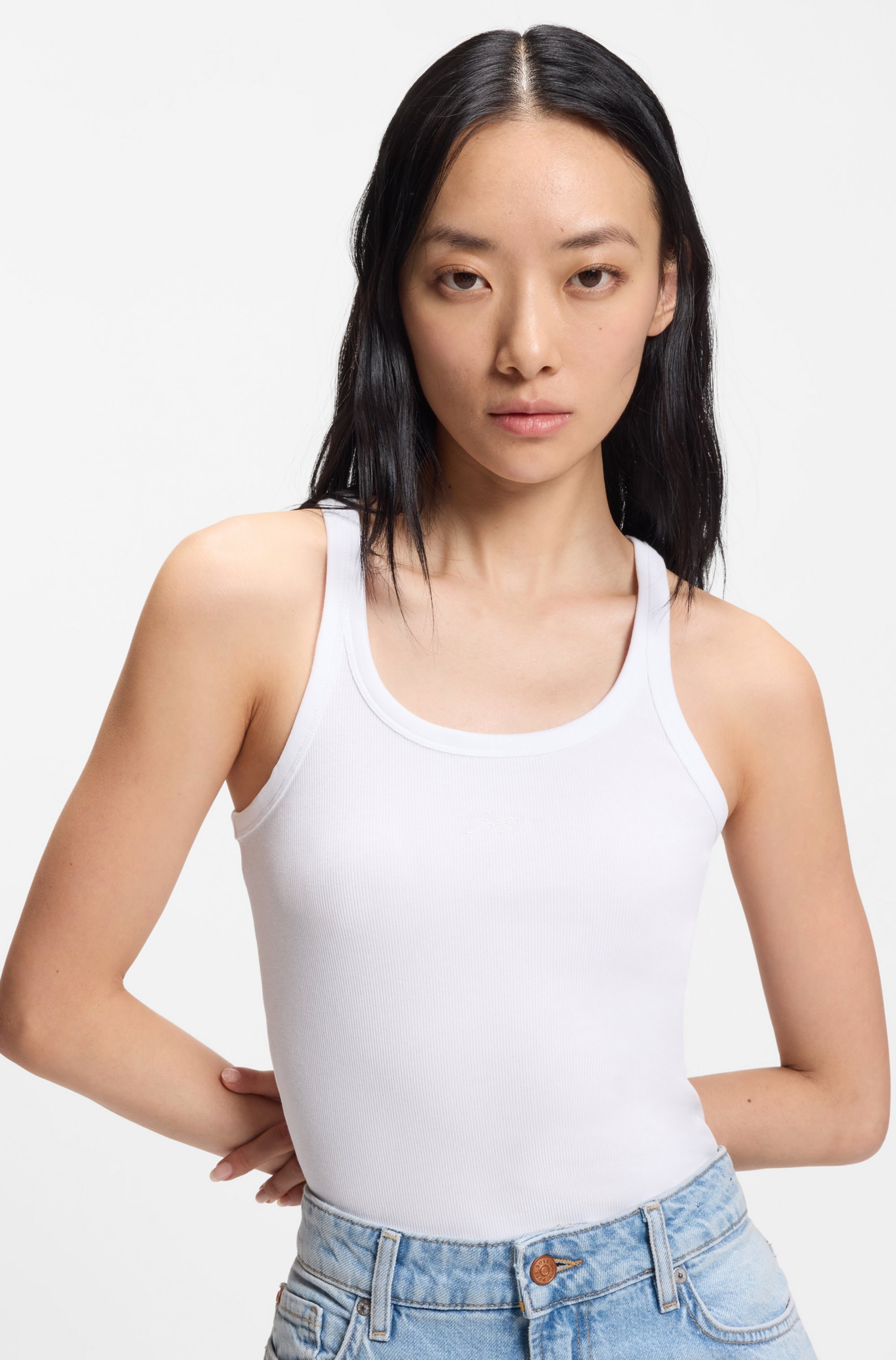 BOSS ORANGE Ripptanktop »Epetite Premium Damenmode« Slim Fit mit Logostickerei