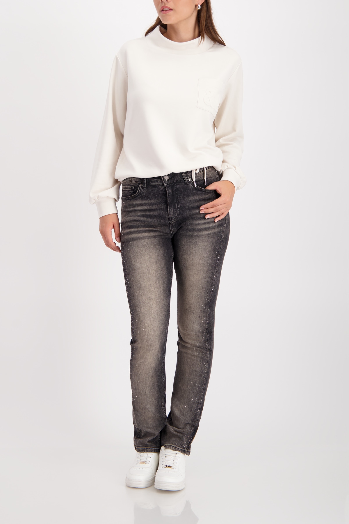 Monari Sweatshirt »Sweatshirt Basic Schmuckdetail«, Regular fit mit Stehkragen
