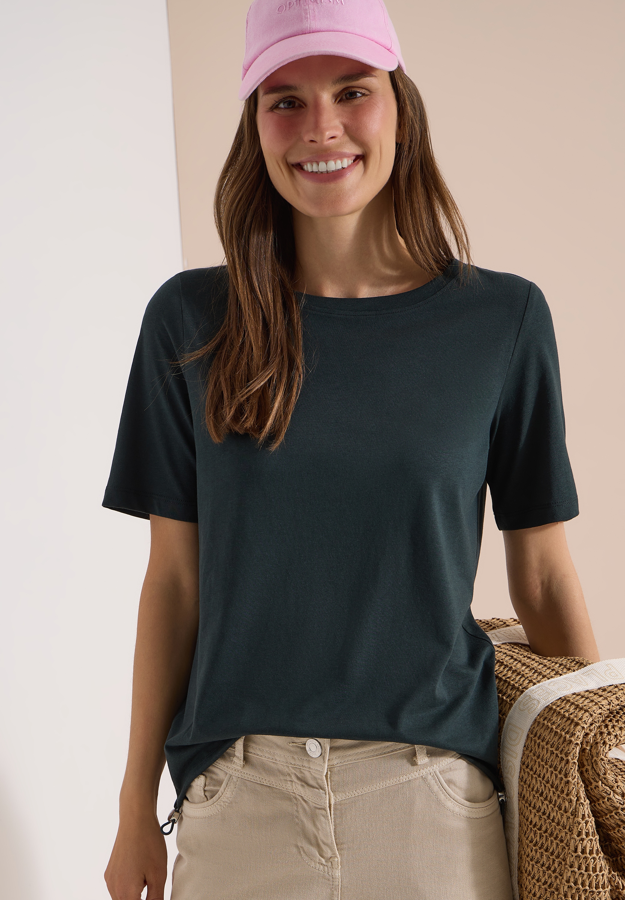 Cecil T-Shirt aus Baumwollmix mit Modal, pflegeleichte Jersey-Qualität