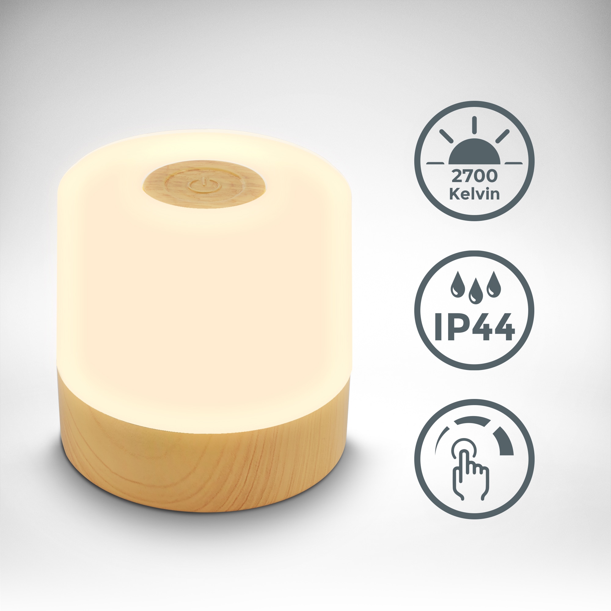 B.K.Licht Außen-Tischleuchte »BK_TL1589 Akku LED Tischlampe, 3-Stufen Touchdimmer, mit USB« LED-Modul 1 Stk. Extra-Warmweiß 2.700 K, 150 Lm, 2W, integrierte Batterie, IP44, 7x7 cm, Holzfarben