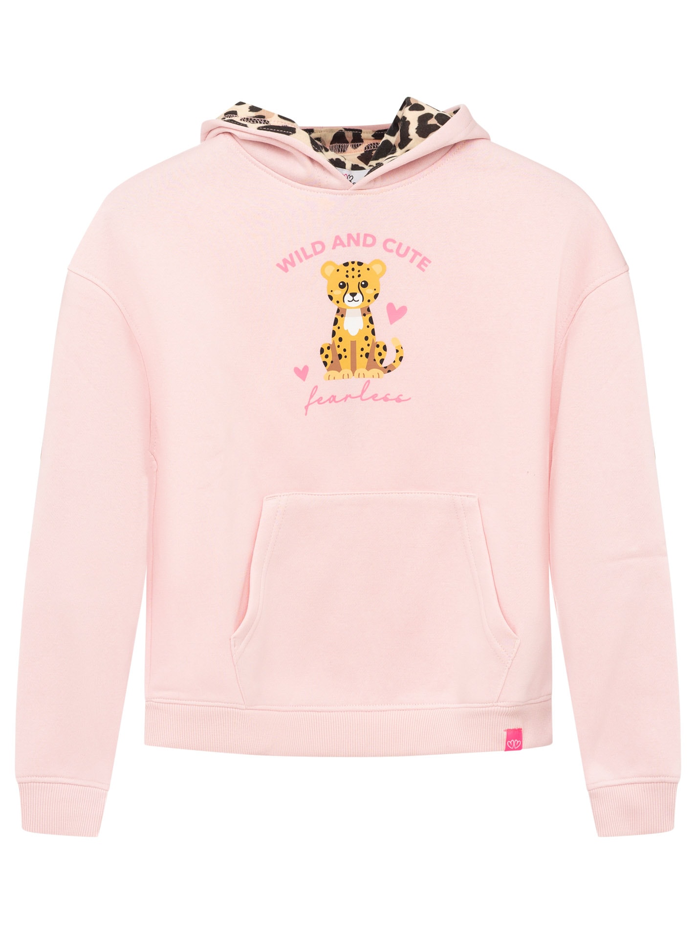 Zwillingsherz Sweatshirt »"Wild and Cute"«, Statement Schriftzug und Leopard, Kapuze, Kängurutasche
