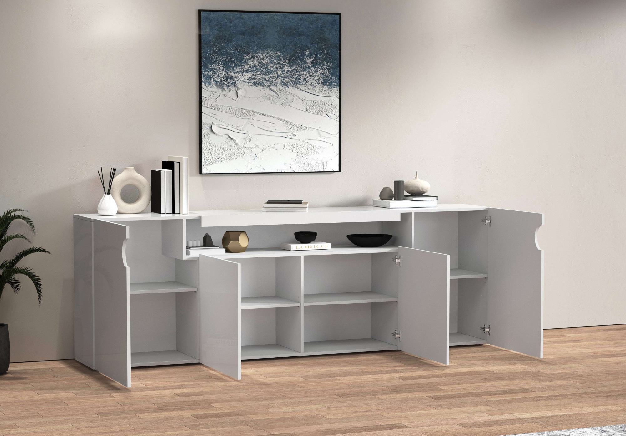 OTTO home Sideboard »Sideboard REAL, Kommode, Schrank, Kredenz« 1 Stk. tlg. Mit 4 Türen, davon 2 abgerundet, die ein ovales offenes Fach bilden