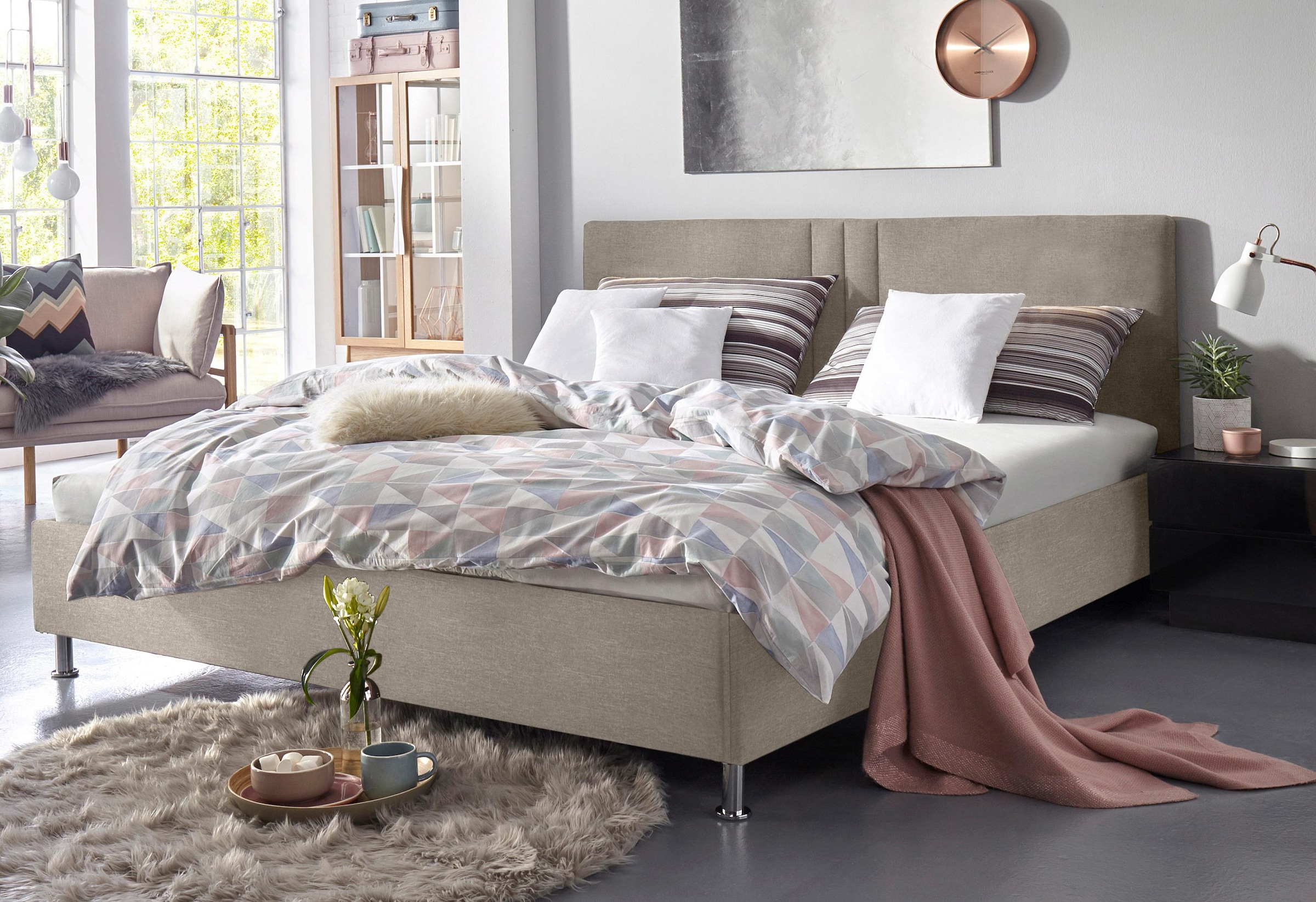 Westfalia Schlafkomfort Polsterbett »Elba« wahlweise mit LED-Beleuchtung in beige, Größe Liegefläche B/L: 180 cm x 200 cm