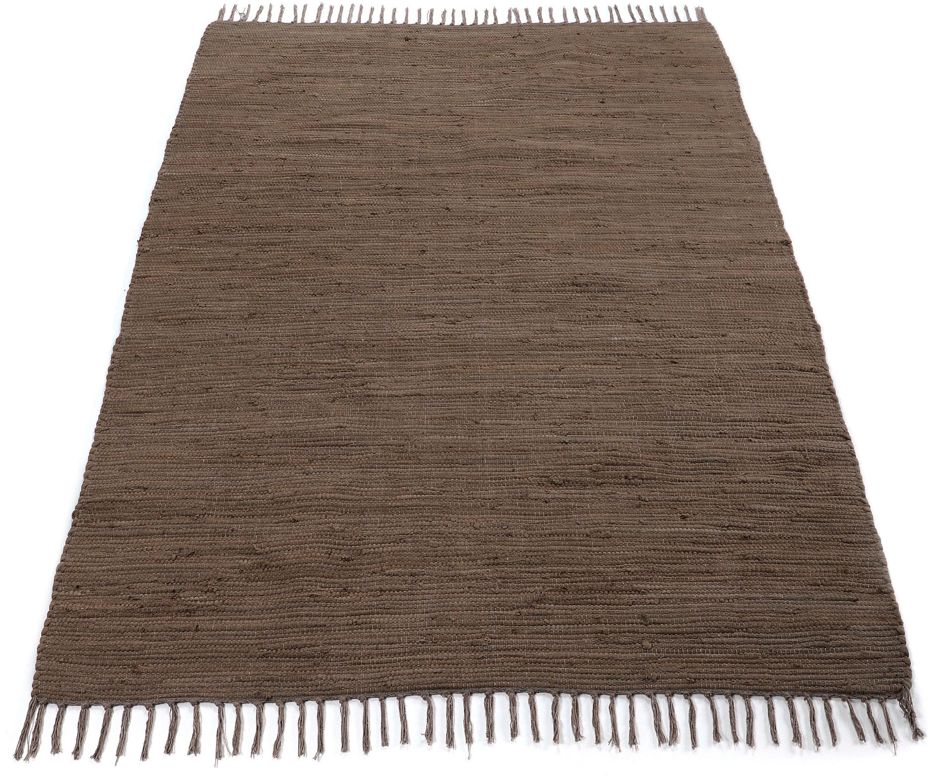 carpetfine Teppich »Kelim Chindi uni«, rechteckig, 5 mm Höhe, Wendeteppich, reine Baumwolle, handgewebt, Uni-Farben, mit Fransen