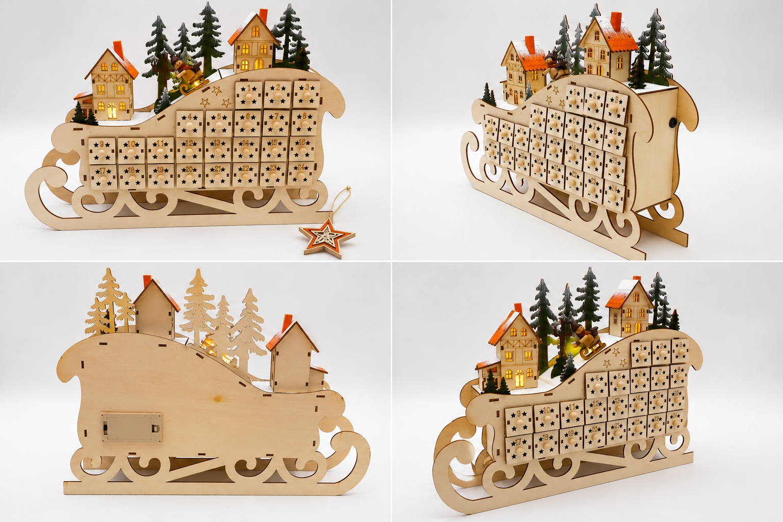OTTO home befüllbarer Adventskalender »winterliches Schlittendesign« ab 2 Jahren Mit warmer Beleuchtung und 6h-Timer, gratis Anhänger, Höhe 32 cm