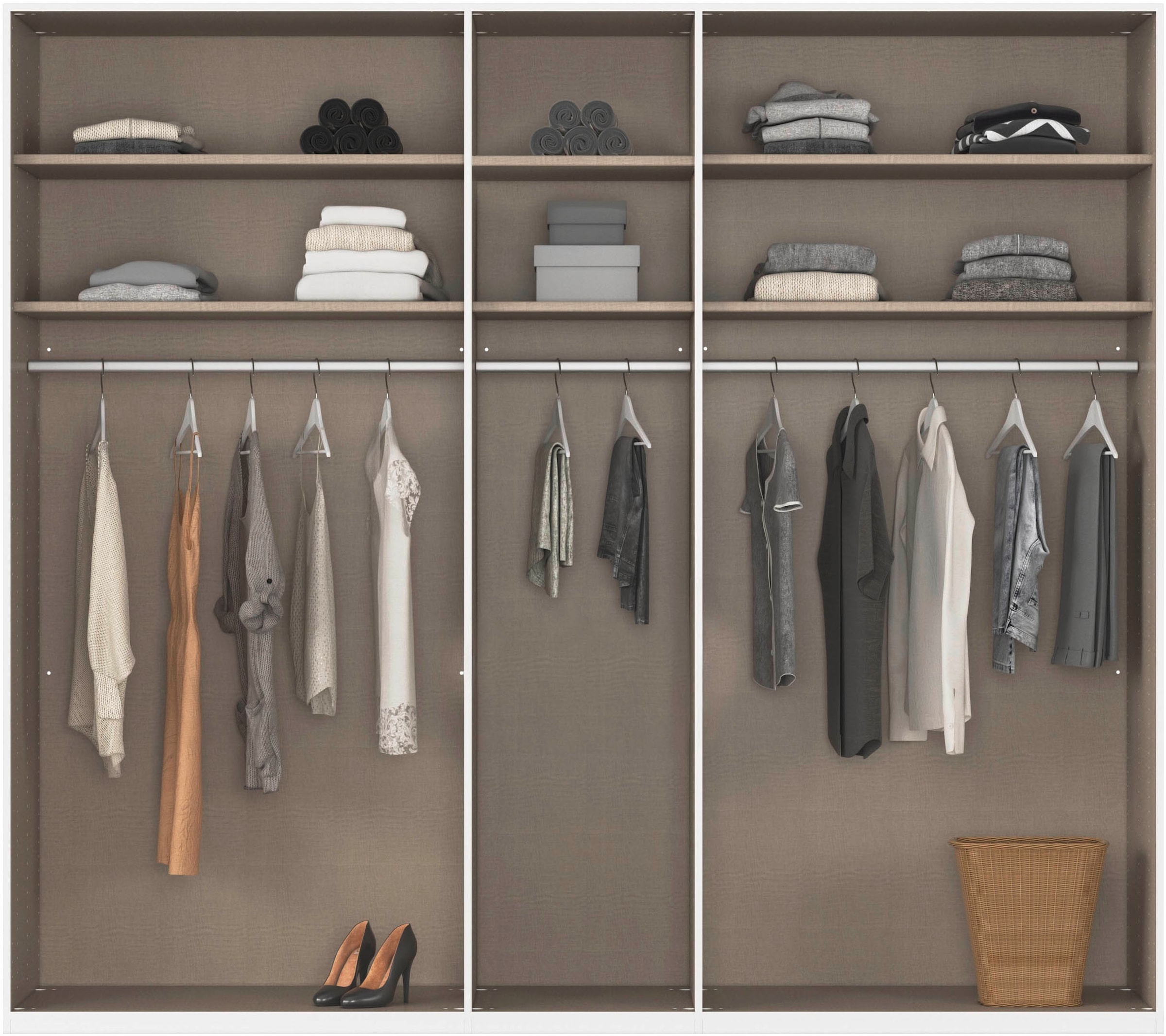 rauch Kleiderschrank »Drehtürenschrank Schrank Garderobe Wäscheschrank KONA« Breiten 251/301 cm, Höhe 223 cm, Tiefe 61 cm,  Glasauflage, Massivholz-Absetzung, SOFT-CLOSE-FUNKTION MADE IN GERMANY