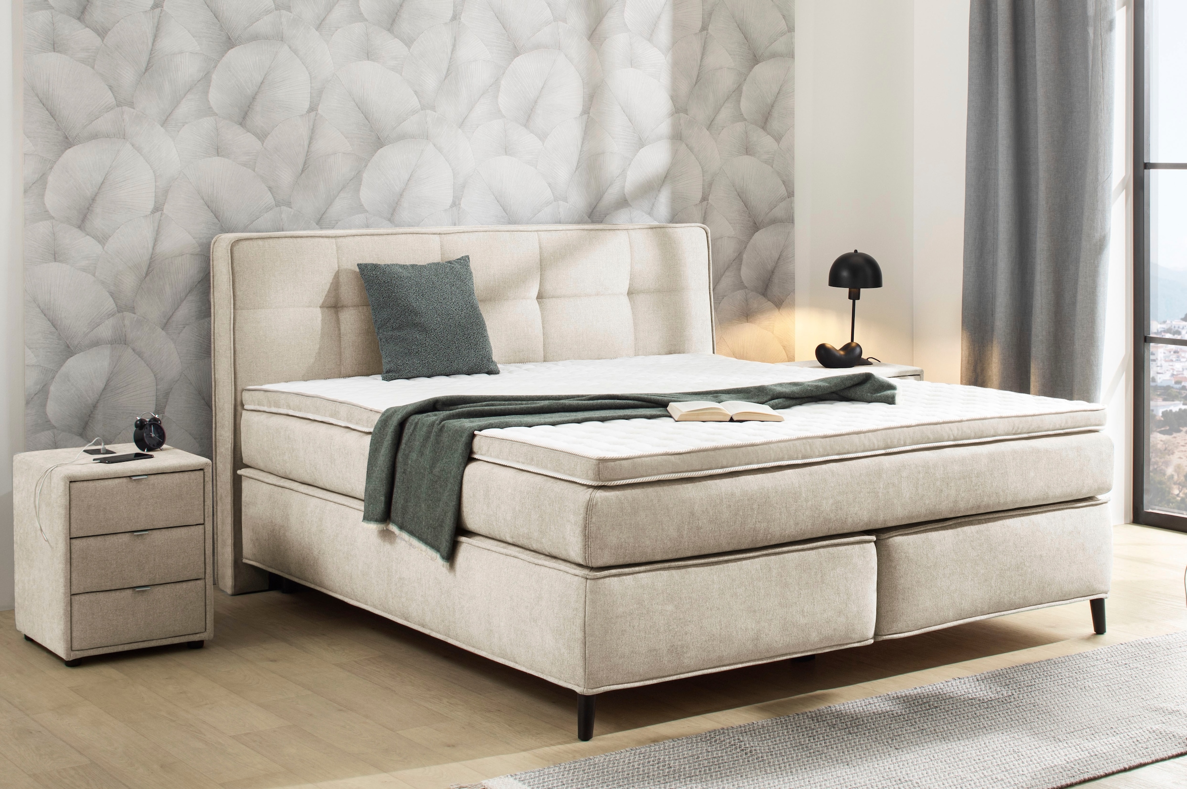 Jockenhöfer Gruppe Boxspringbett »CAPELLO, inkl. Taschenfederkernmatratze H3-H4 und 6cm Kaltschaumtopper« Bezug in verschiedenen Strukturstoffen, 160x200 oder 180x200 cm
